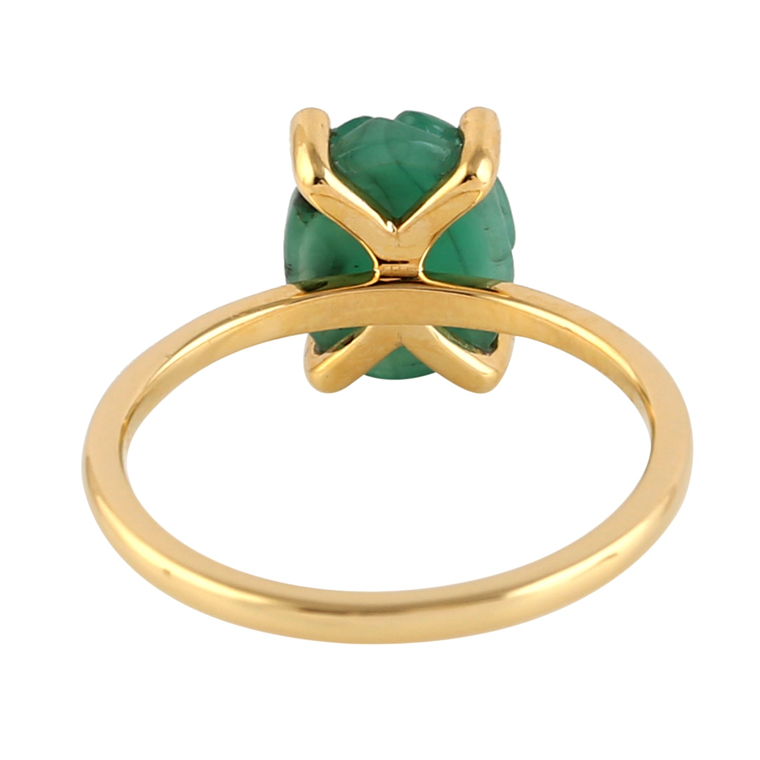 18K Yellow Gold Carved Emerald Bezel Diamond Designer Ring for Women - Elegant Jewelry Gift for Engagement, Anniversary & Special Occasions