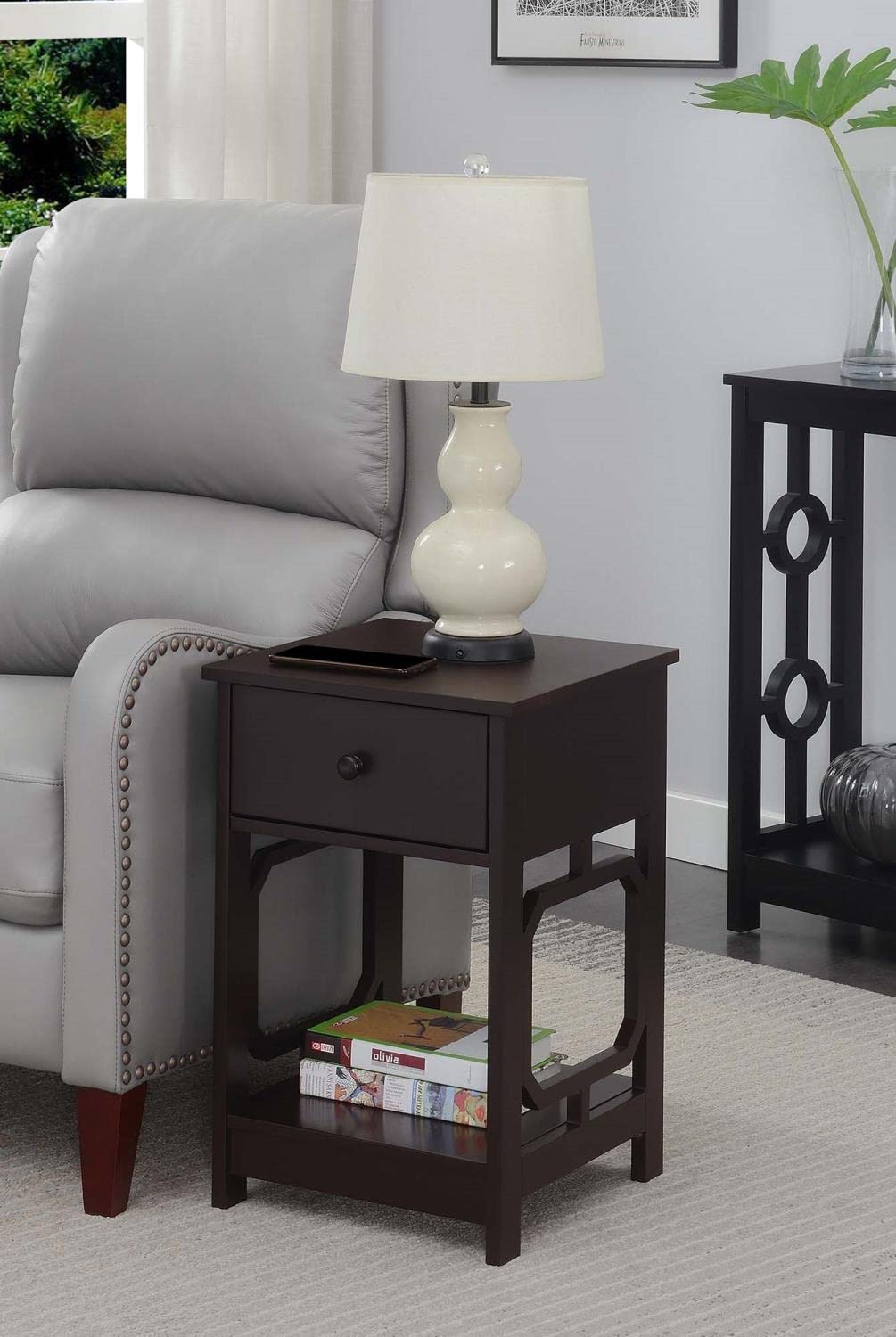 Convenience Concepts Omega 1-Drawer End Table with Shelf - Espresso Finish Nightstand for Bedroom, Living Room, or Office - Compact Side Table with Storage Space