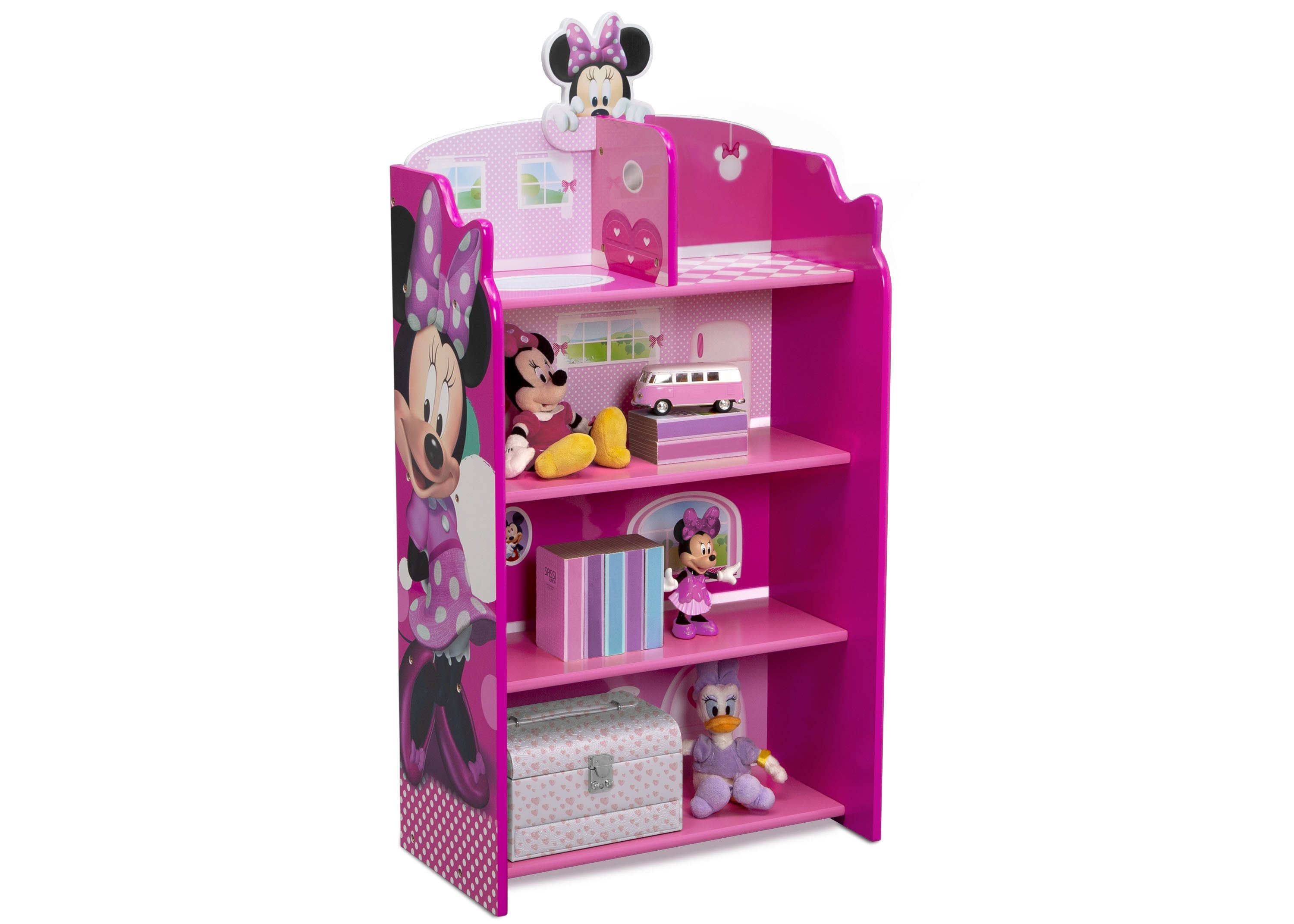 Minnie Mouse Wooden Playhouse 4-Shelf Bookcase for Kids - Disney Themed Bookshelf for Bedroom & Playroom Organization - Perfect for Storybooks, Toys, and Room Decor