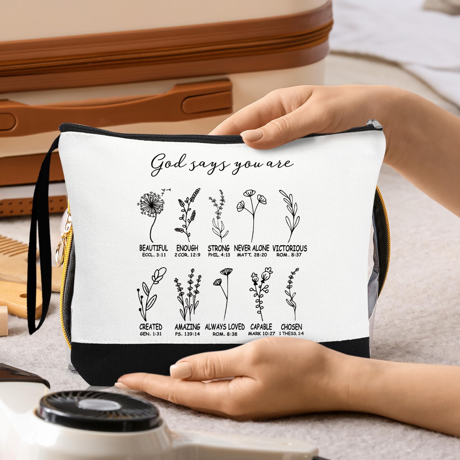 20 Pack Christian Cosmetic Bags with Bible Verses - Floral Religious Makeup Pouch with Zipper for Women - Inspirational Gifts for Church Ladies, Mothers Day, Bible Study & Daily Devotional Use
