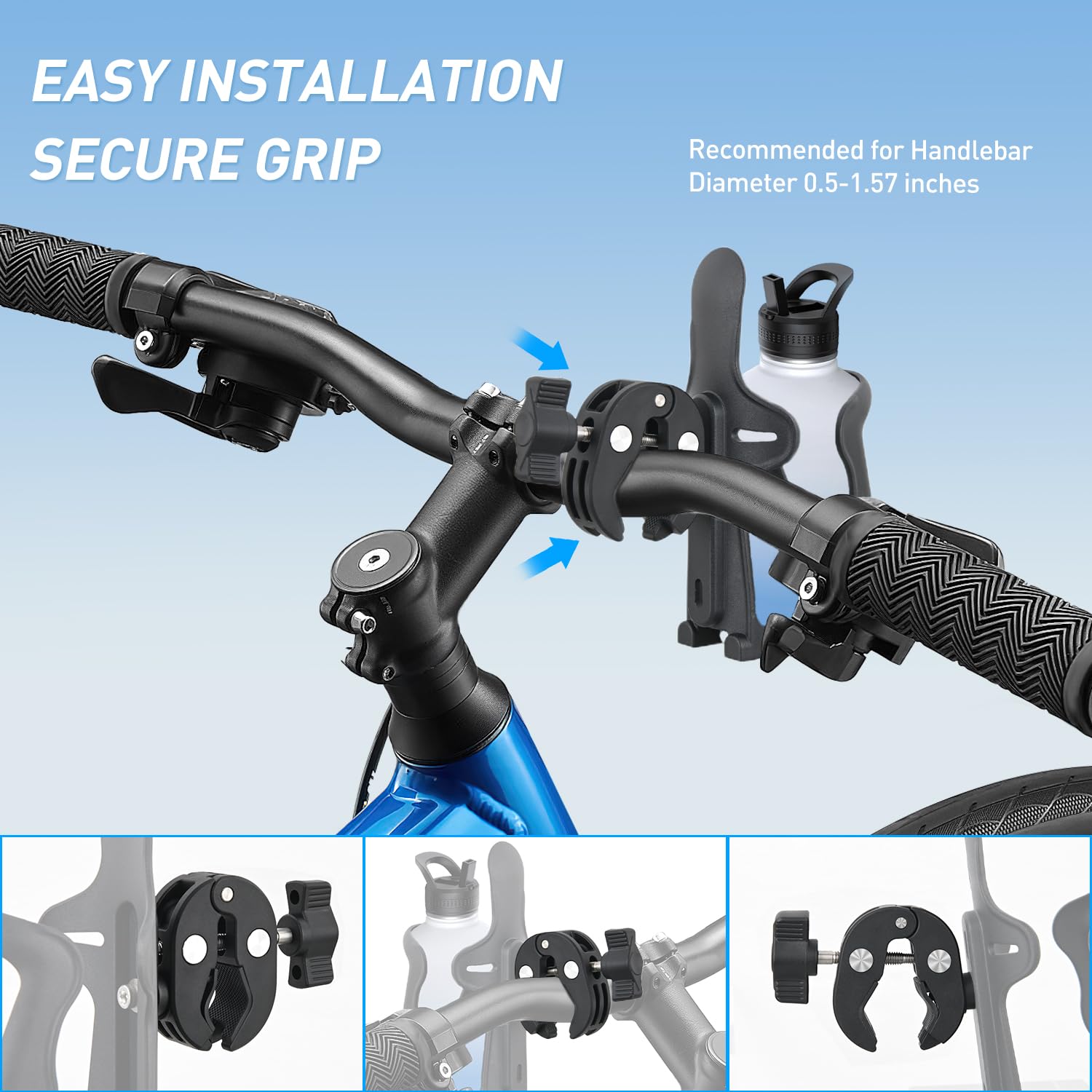 Frokom Universal Adjustable Motorcycle Cup Holder - Bike Water Bottle Cage for 1.95”-2.75” Handlebar - Compatible with Bicycle, ATV, UTV, Wheelchair & Stroller - Perfect for Road Trips, Commuting & Outdoor Adventures