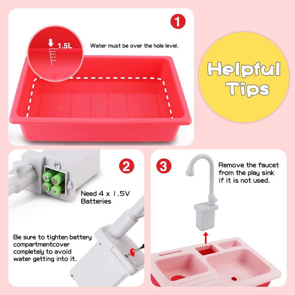 BOBXIN Kids Pretend Play Kitchen Sink with Running Water - Electric Dishwasher Toy Set with Upgraded Working Faucet & Dishes - Role Play Kitchen Water Toys for Toddlers & Preschoolers (Perfect for Birthday Gifts & Indoor Pretend Play)