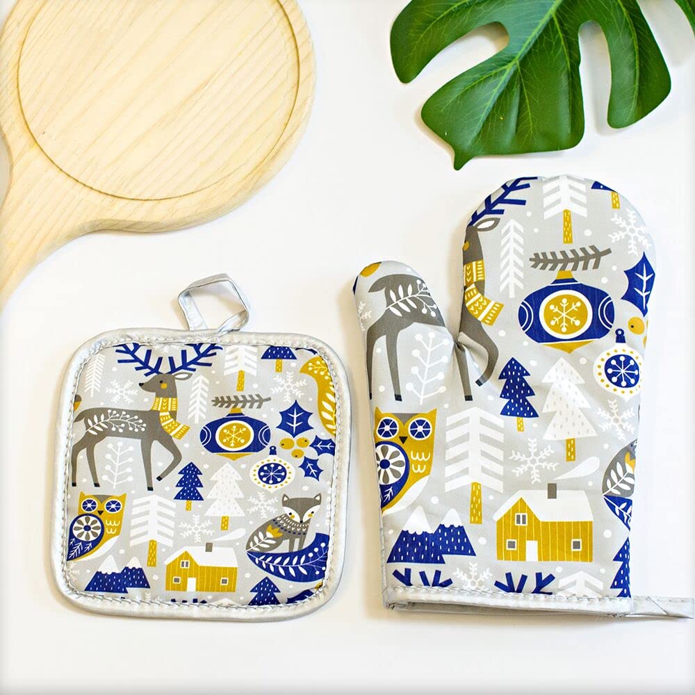 Festive Snowman Oven Mitts and Potholders Set - 3-Piece Non-Slip BBQ Gloves with Christmas Apron for Cooking, Baking & Grilling - Holiday Kitchen Gift & Decor (White) - Perfect for Christmas Baking, Holiday Cooking & Festive Kitchen Decorations