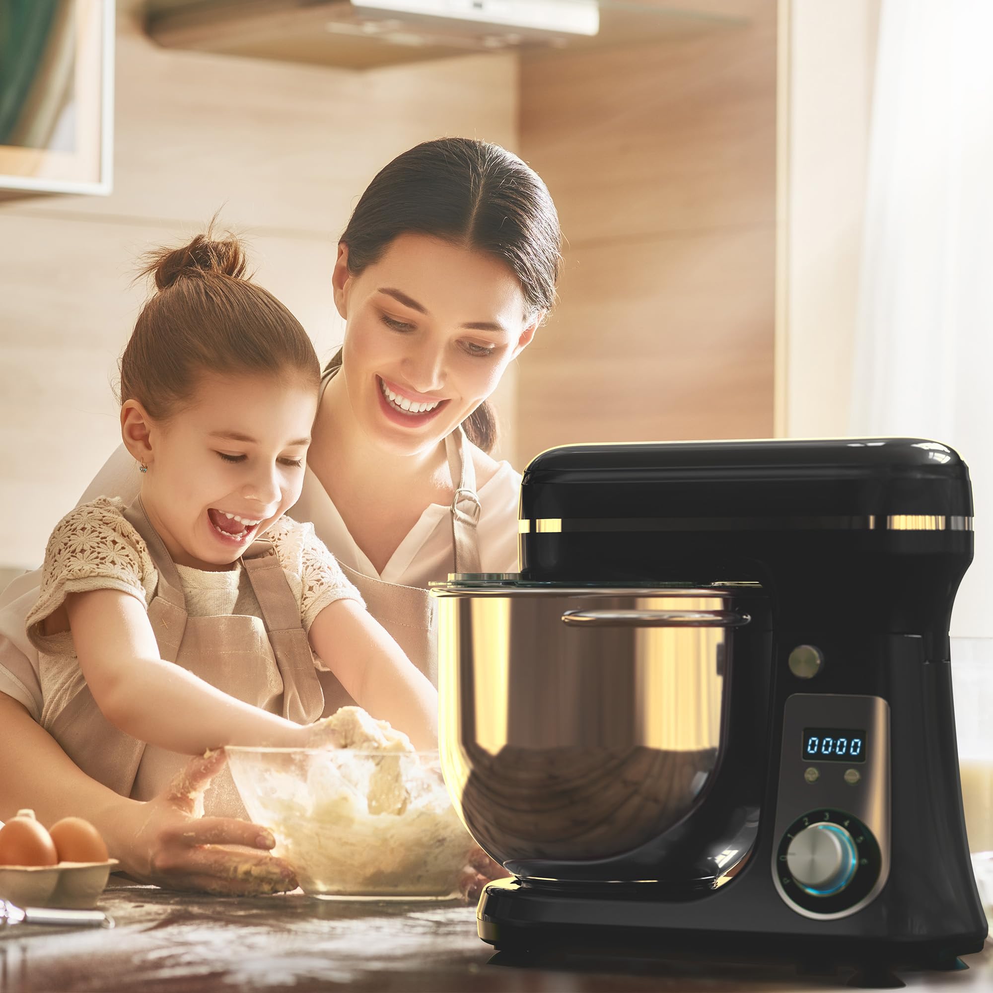 Biolomix 6.5QT Stand Mixer - 6-Speed Tilt-Head Electric Kitchen Mixer with Stainless Steel Bowl, Dough Hook, Whisk & Anti-Splash Cover (Red/Black) - Perfect for Baking Cakes, Cookies, Bread & More