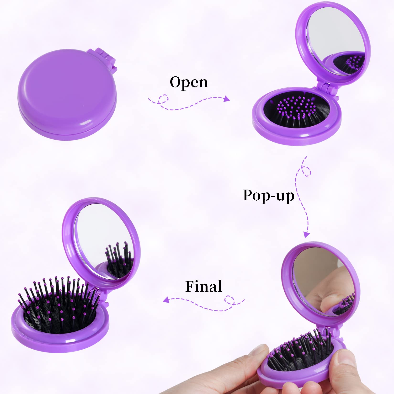2pcs Portable Folding Hair Brush with Mirror for Travel - Compact for Wet/Dry Hair, Perfect for Women & Girls On-the-Go