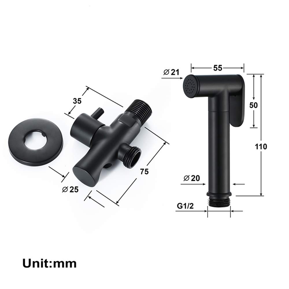 Black Brass Wall Mounted Bidet Sprayer Kit with Single Handle Cold Water Pressure Washer - MAXTED Toilet Bidet Accessory for Bathroom Hygiene & Personal Cleaning (Ideal for Modern Bathrooms, RVs & Tiny Homes)