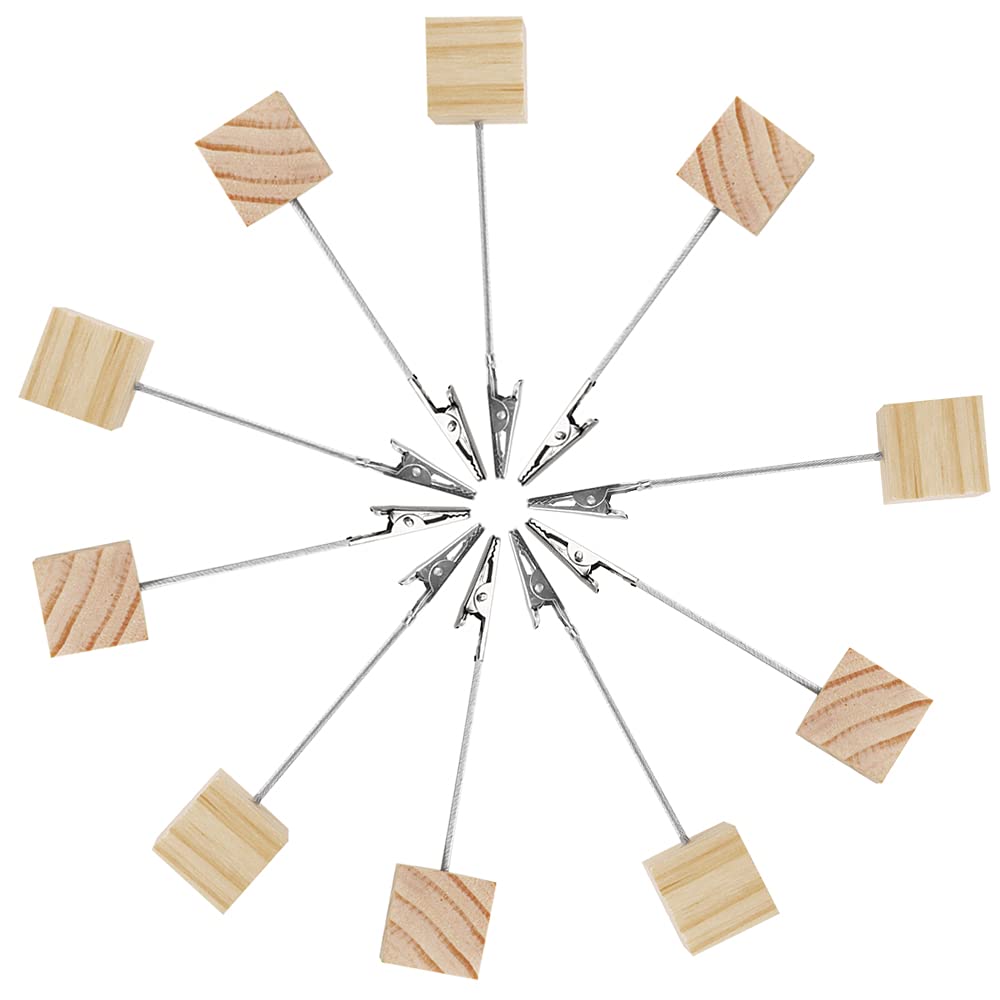 10 PCS Wooden Memo Clips with Alligator Clasps - Lightweight Wooden Cube Base Photo/Note Holders - Perfect for Table Numbers, Place Cards, Memo Display & Picture Frames - Ideal for Weddings, Events, Office & Home Decor