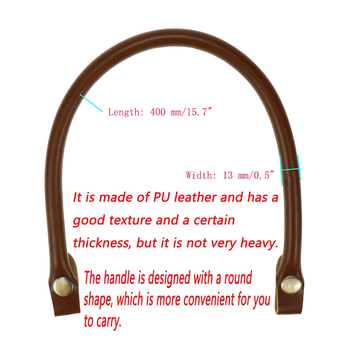 Semetall 2-Pack 0.5 Inch Wide 15.7 Inch PU Leather Replacement Handbag Straps - Brown Purse Handles for Women's Bags | Durable Shoulder Strap for Tote, Satchel & Crossbody Bags
