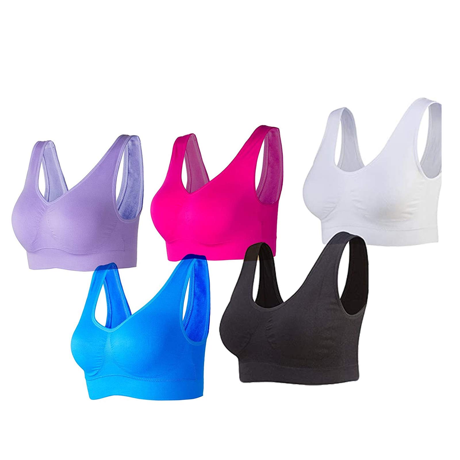 Elneeya 5 Pack Women's Seamless Bras - Medium Support Push Up Sports Bra with Removable Pads, Comfortable & Fashionable for Everyday Wear, Workout & Yoga
