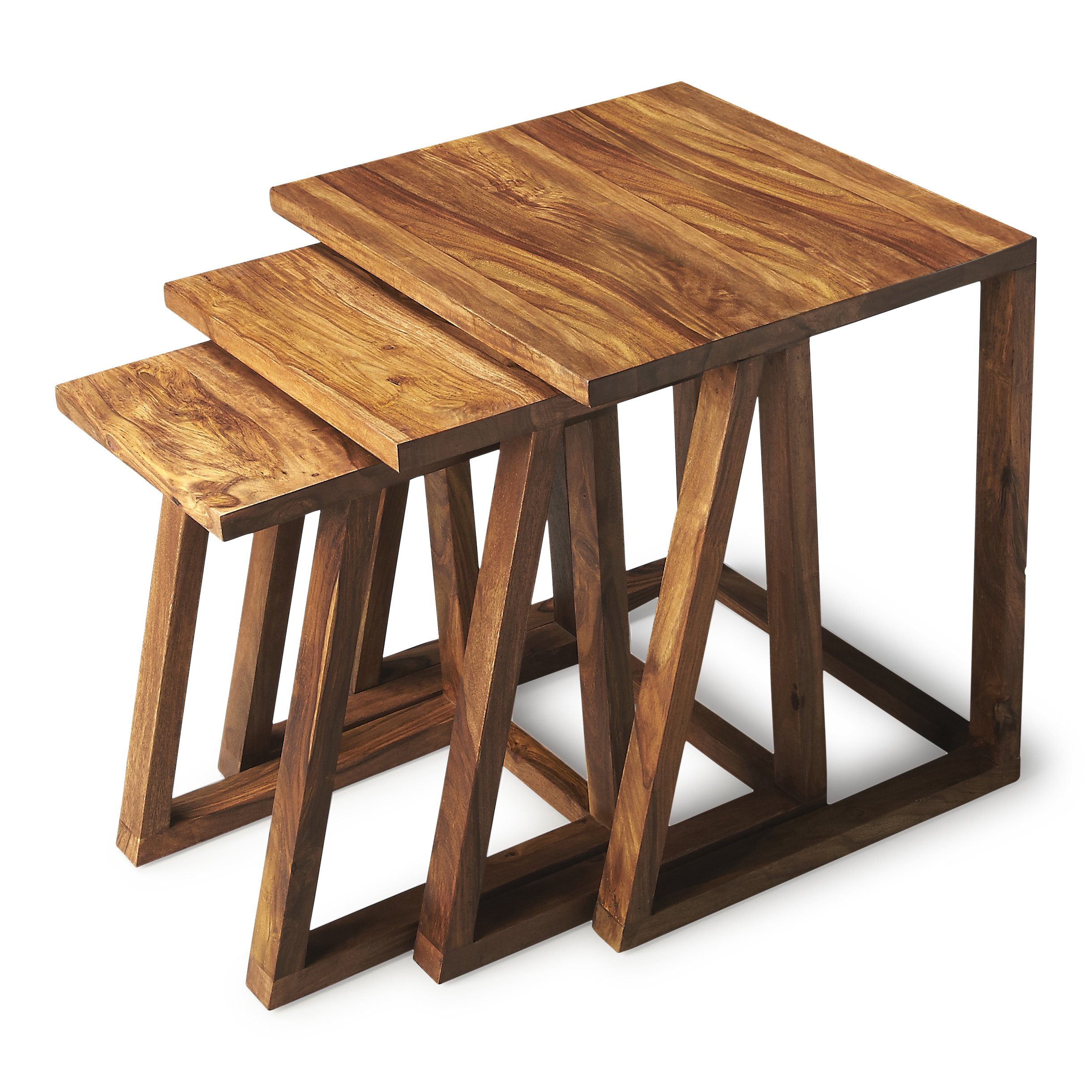 Butler Mira Modern Nesting Coffee Tables - Set of 3 Tiered Side Tables for Living Room, Bedroom & Office - Space Saving End Tables with Sturdy Metal Frame & Wooden Top