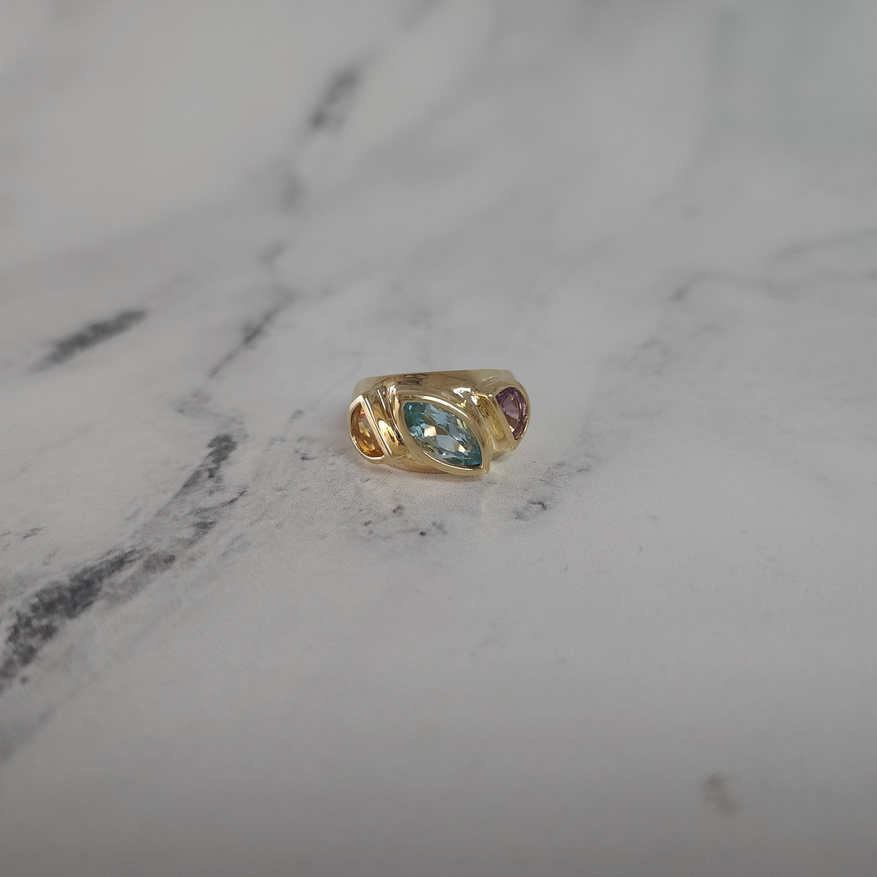 Vintage Style Aquamarine Amethyst Citrine Multi Stone Ring - Elegant Jewelry for Women, Perfect for Weddings, Parties & Everyday Wear