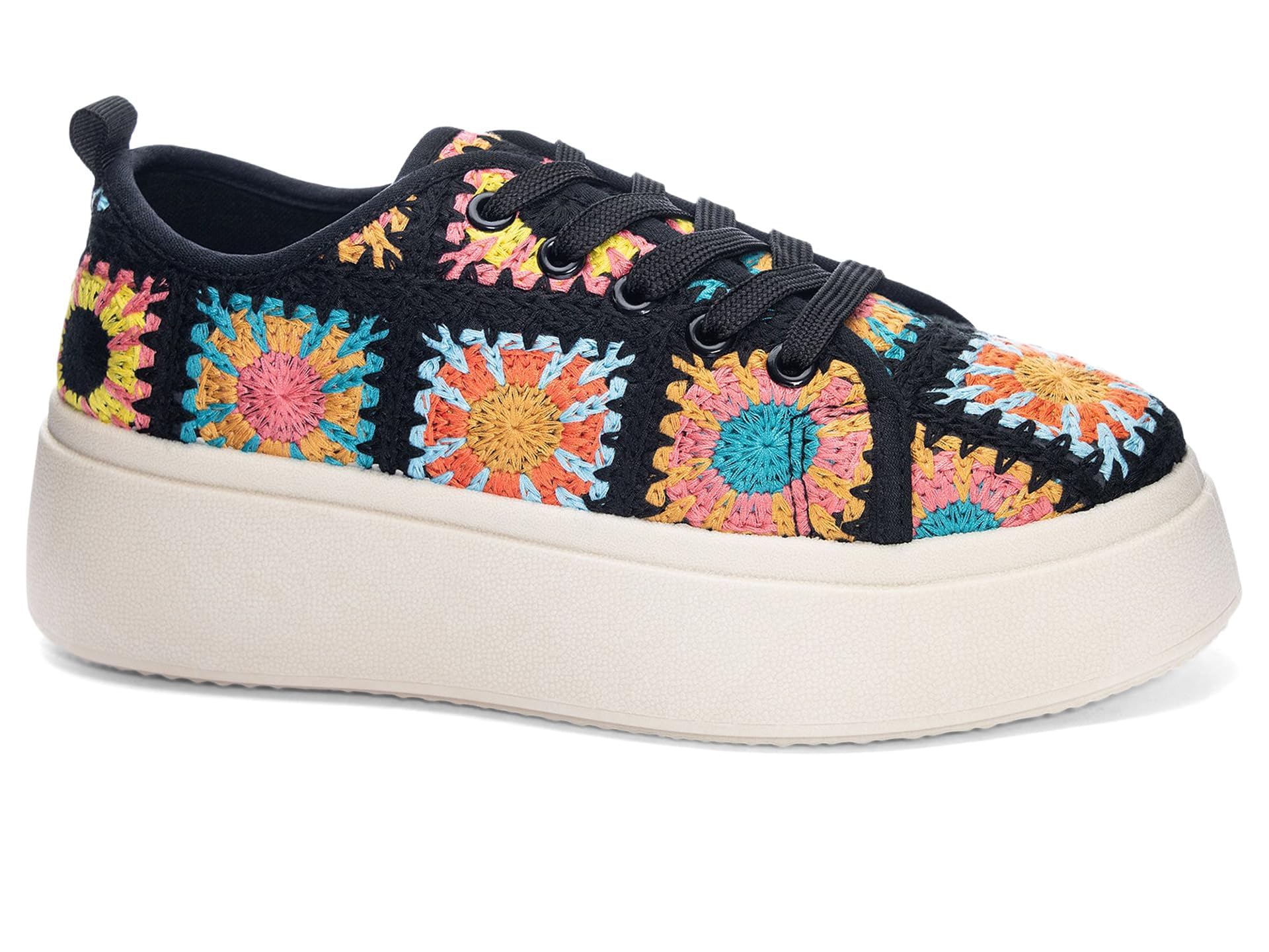 Women's Rambling Crochet Sneakers - Black Multi Color Comfortable Slip-On Shoes Size 8 | Casual Walking, Beach Outfits & Summer Fashion