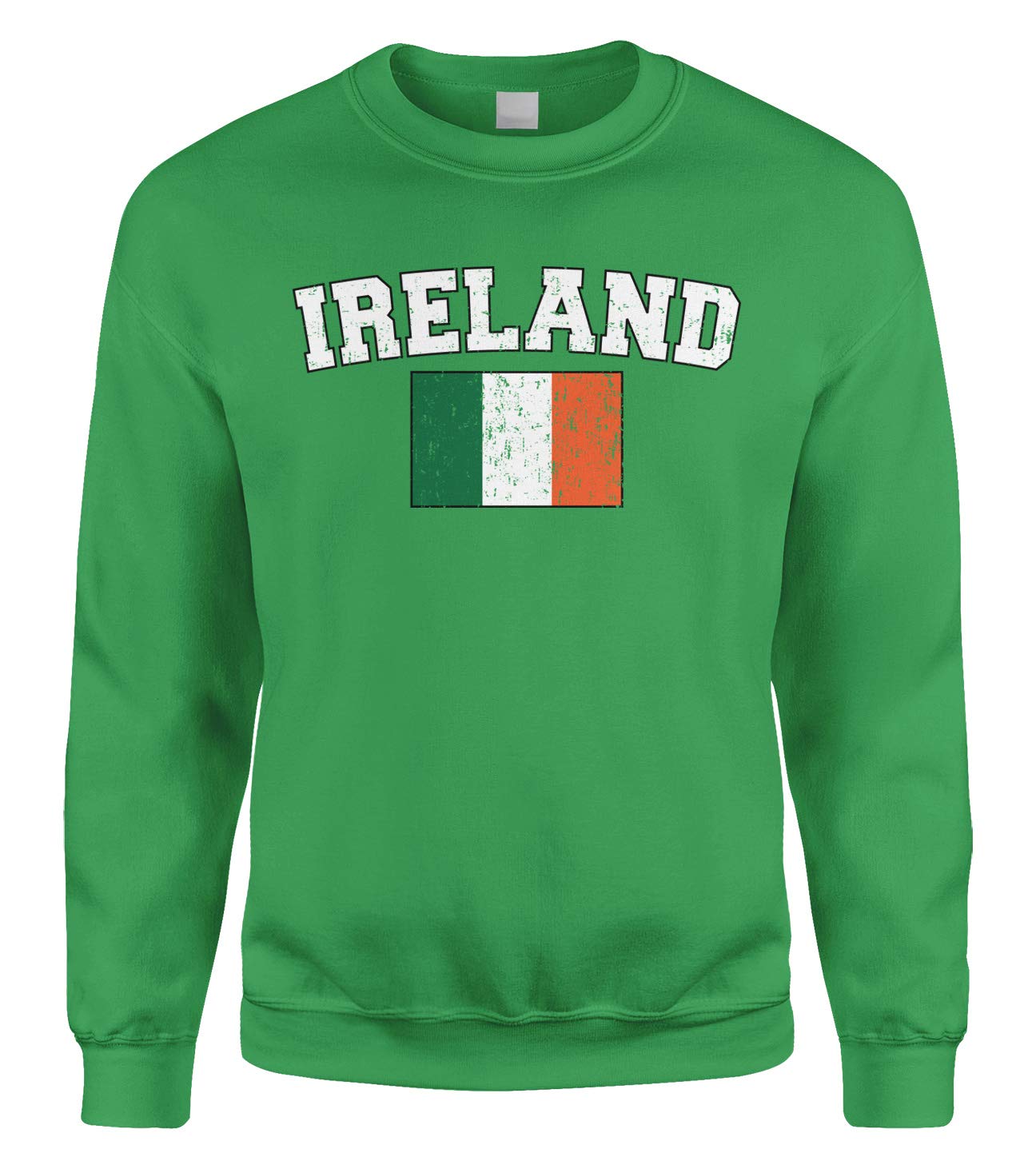 Cybertela Faded Distressed Irish Ireland Flag Crewneck Sweatshirt - Vintage Style Pullover for St. Patrick's Day & Irish Pride - Perfect for Casual Wear, Festivals & Patriotic Events