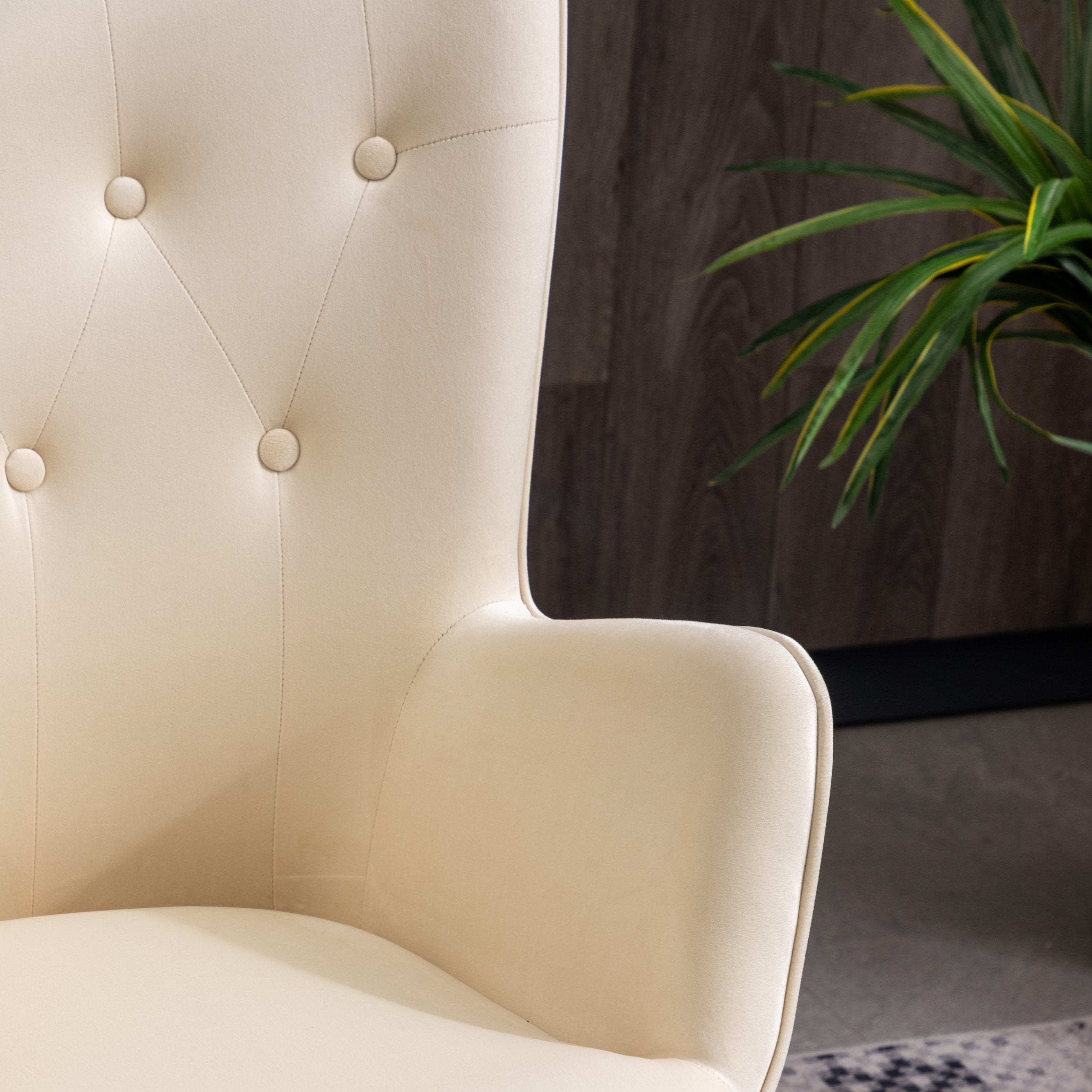 Roundhill Furniture Doarnin Contemporary Silky Velvet Tufted Button Back Accent Chair - White Velvet Upholstered Living Room Chair for Bedroom, Office & Lounge Decor