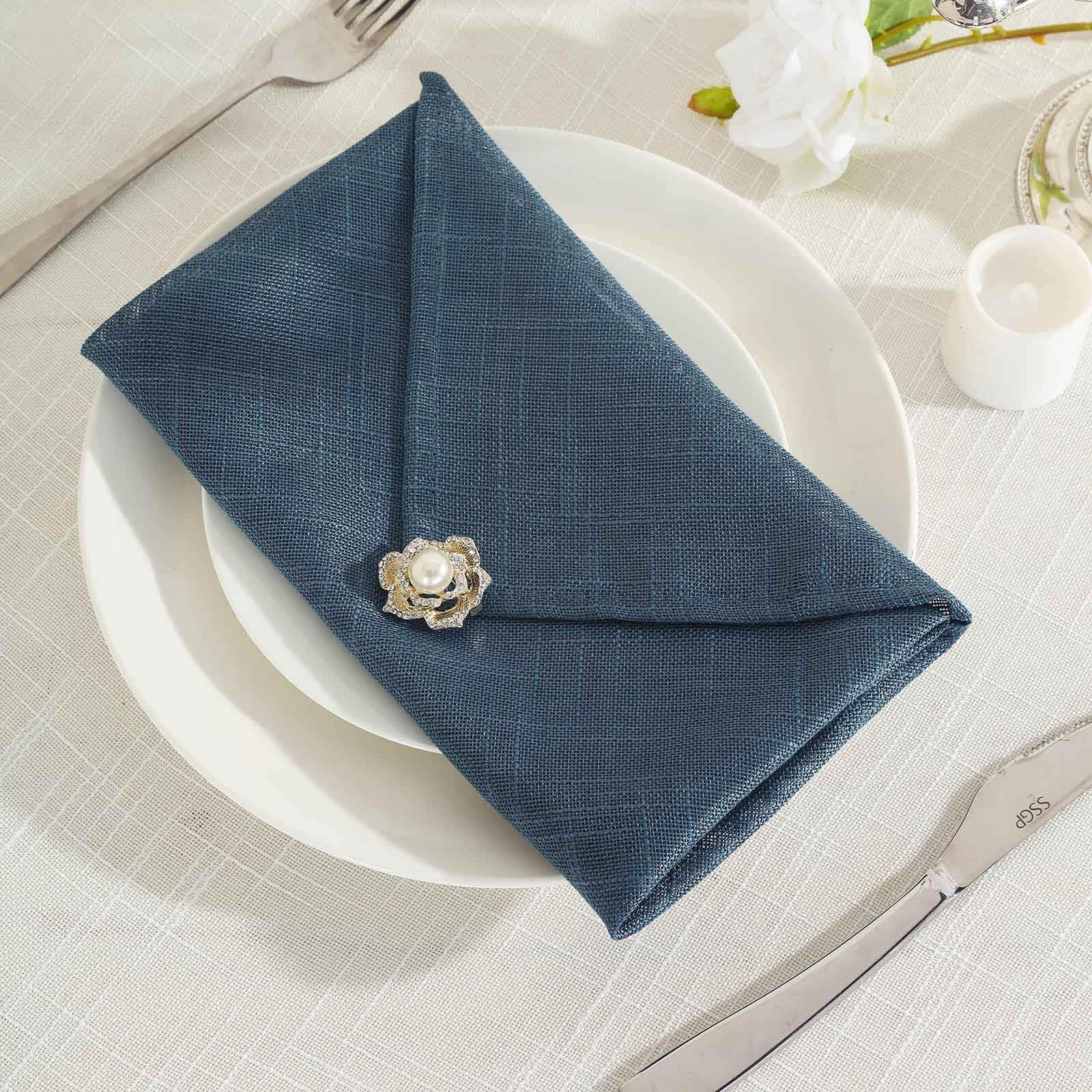 Efavormart 5 Pack Blue 20x20 Inch Premium Faux Linen Napkins - Slubby Textured Wrinkle Free Cloth Napkins for Wedding, Party & Formal Dining Decor