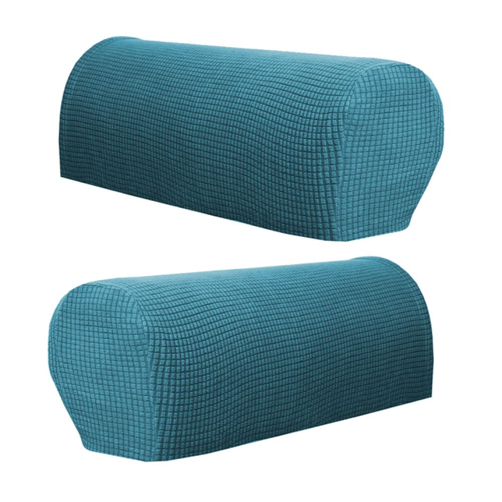 Stretch Flannel Spandex Armrest Covers Set of 2 - Non-Slip Sofa & Armchair Protectors for Living Room Furniture (Dark Green) - Perfect for Pets, Kids & Home Decor