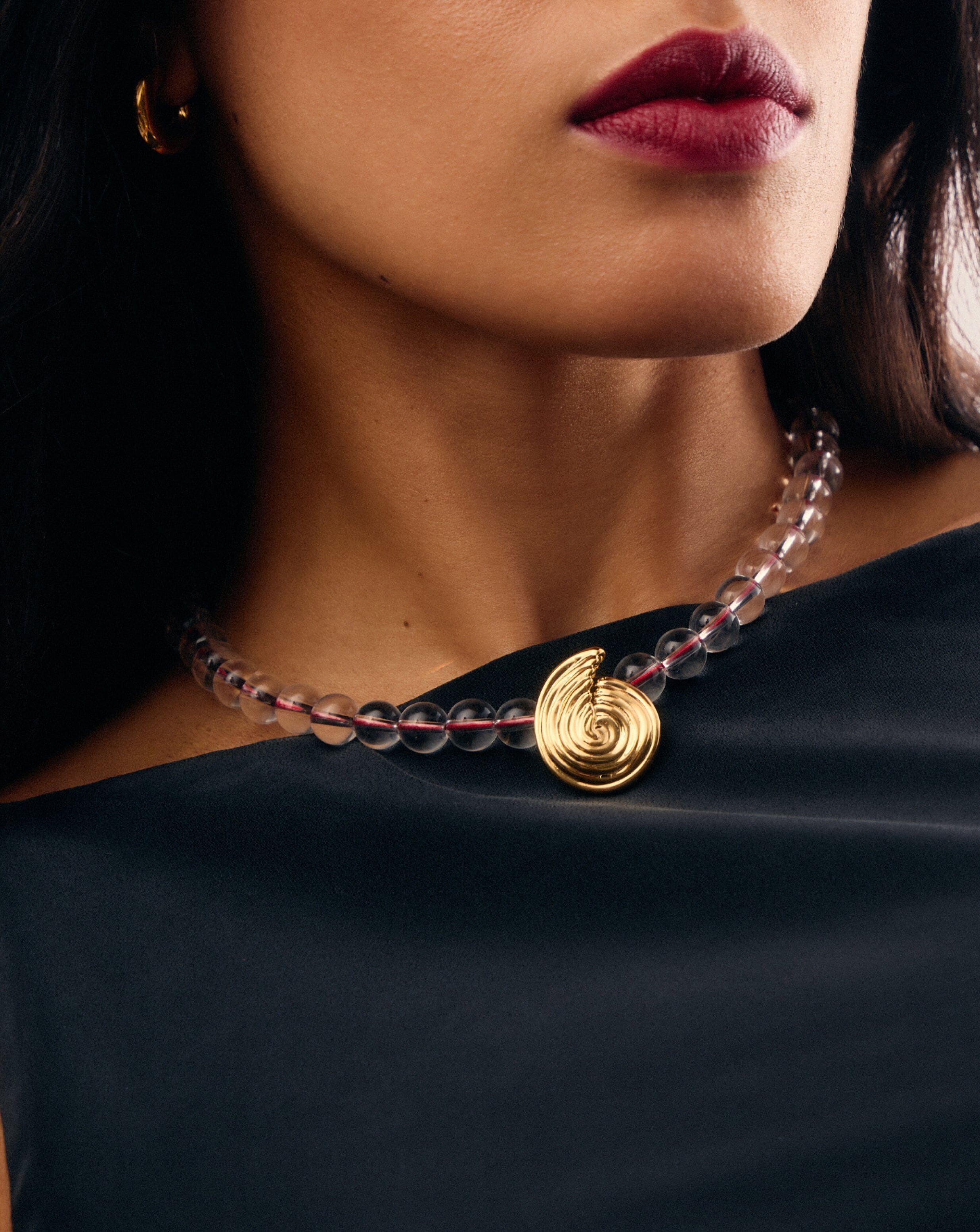 Spiral Gemstone Beaded Pendant Necklace - 18k Gold Plated & Clear Crystal Quartz | Boho Chic Jewelry for Women | Perfect for Parties, Weddings & Everyday Wear