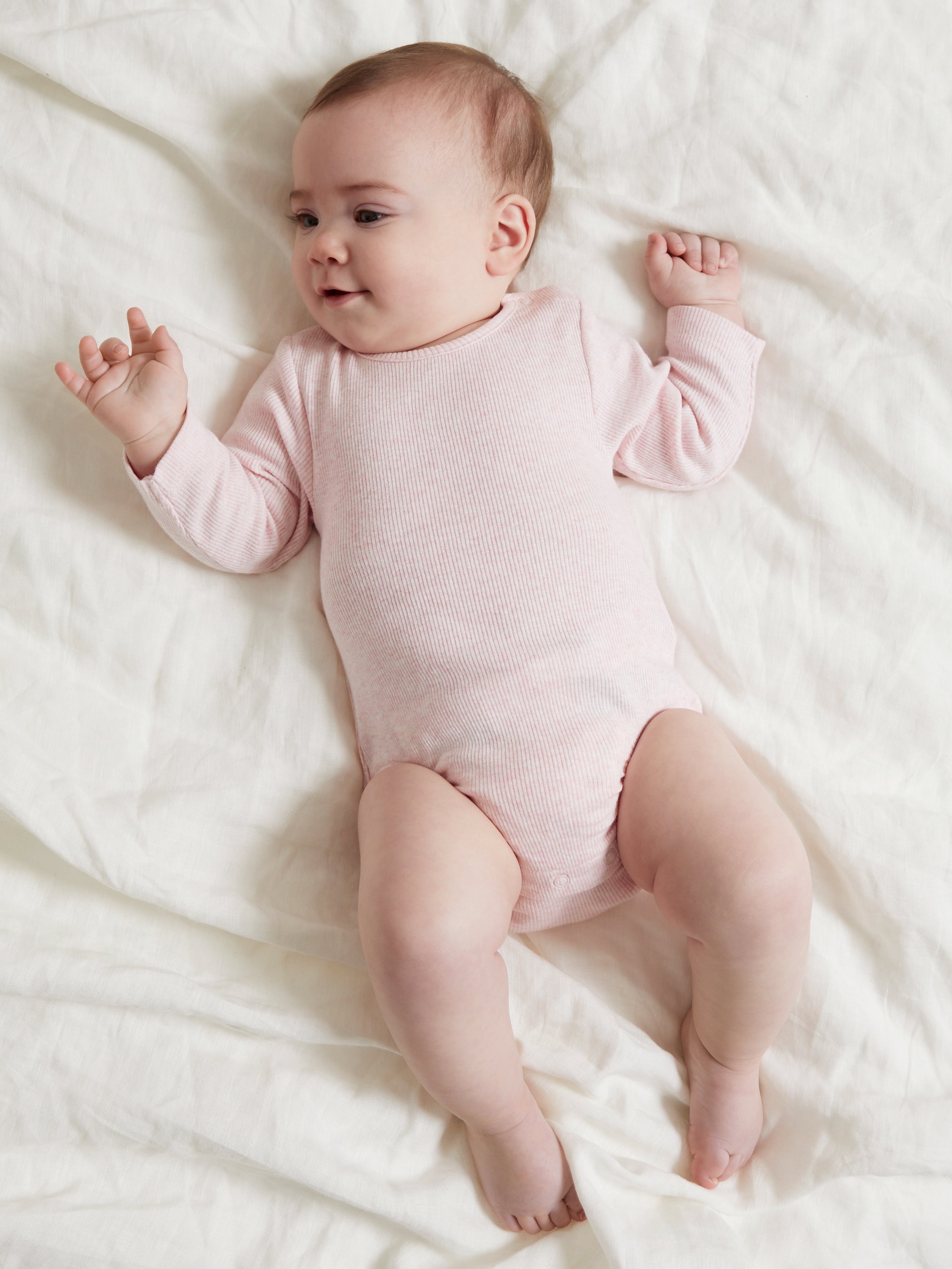 Purebaby Organic Cotton Ribbed Long Sleeve Bodysuit for Babies - Soft Pink Mélange | Comfortable Infant Onesie for Everyday Wear & Playtime