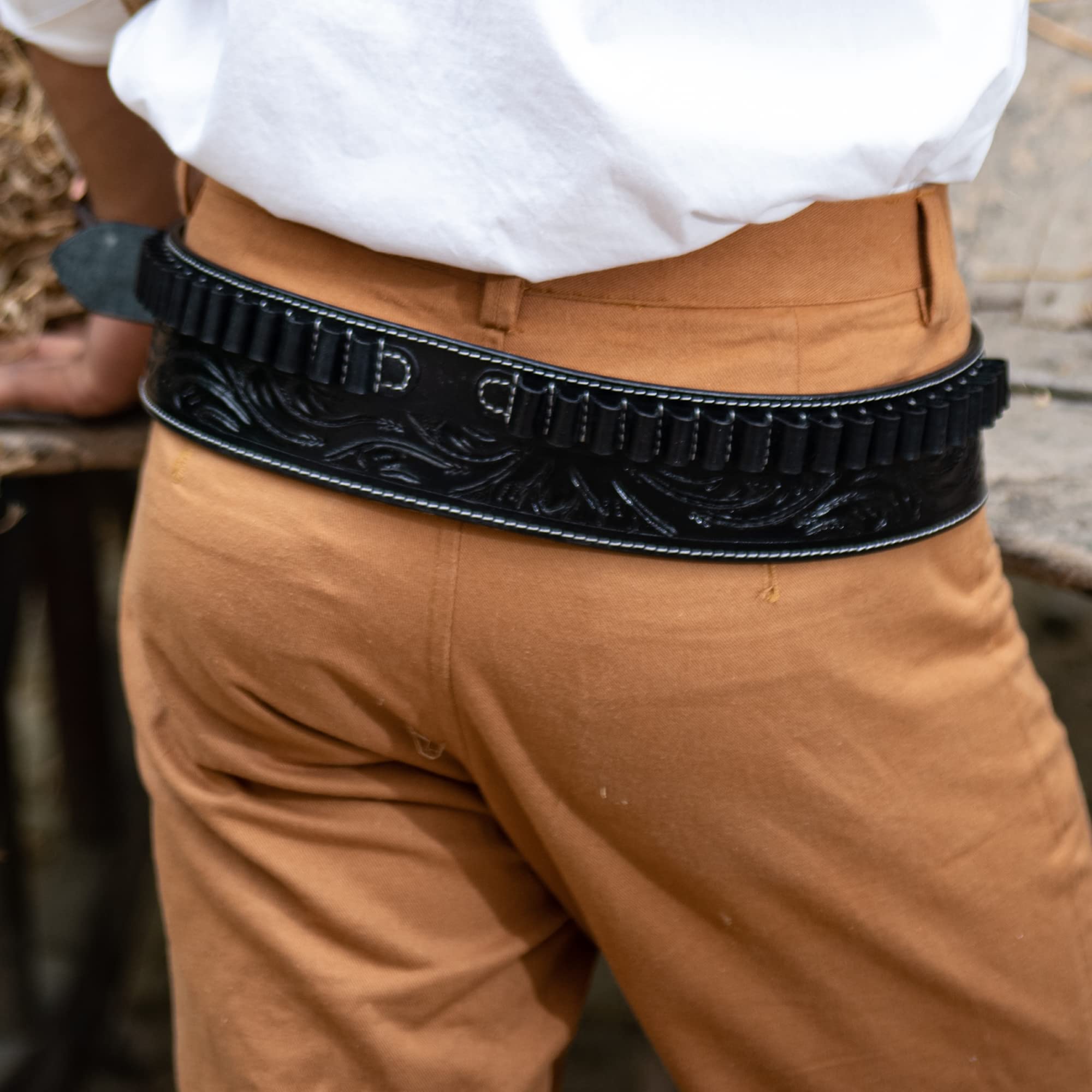 Hulara Full Grain Buff Leather 45 Colt Cartridge Belt - Cowboy Shotgun Belt for .44/.45 Ammo - Heavy Duty Leather Gun Belt for Men - Perfect for Western Shooting, Hunting & Cowboy Action Events
