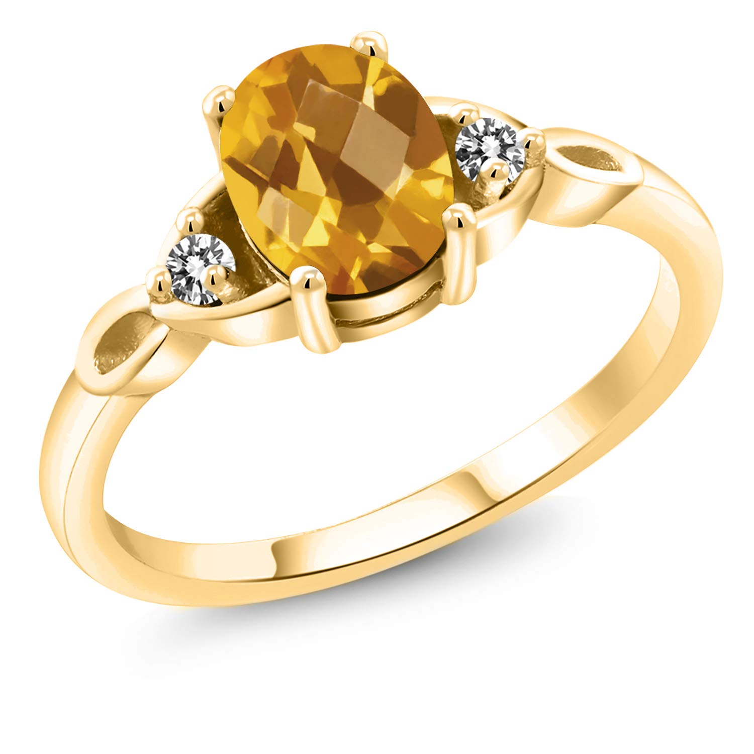 1.32 Ct Oval Checkerboard Yellow Citrine & White Diamond 18K Gold Plated Silver Ring for Women | Elegant Birthstone Jewelry Gift for Anniversary, Birthday & Special Occasions