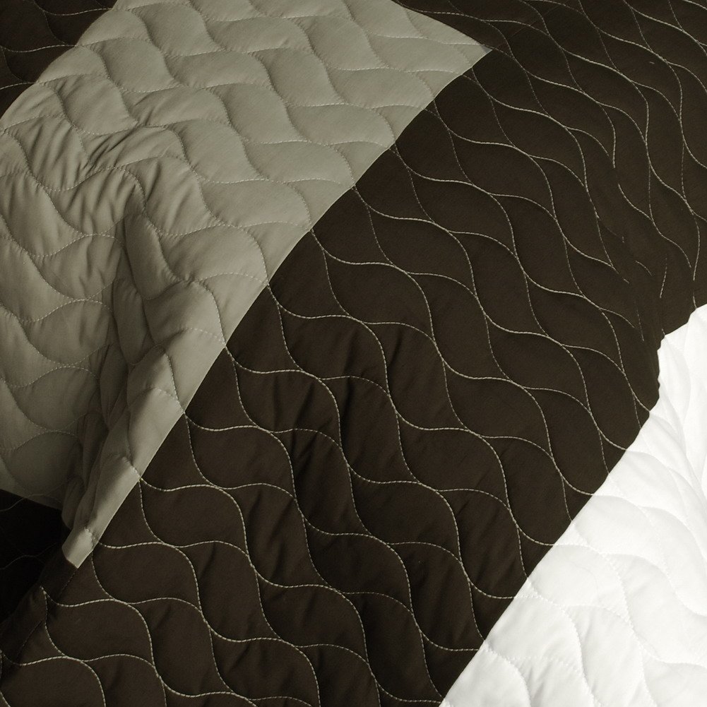 Milky Quartz Geometric Quilt Set - Full/Queen Size Vermicelli-Quilted Patchwork Bedding | Perfect for Modern Bedroom Decor & Cozy Winter Nights