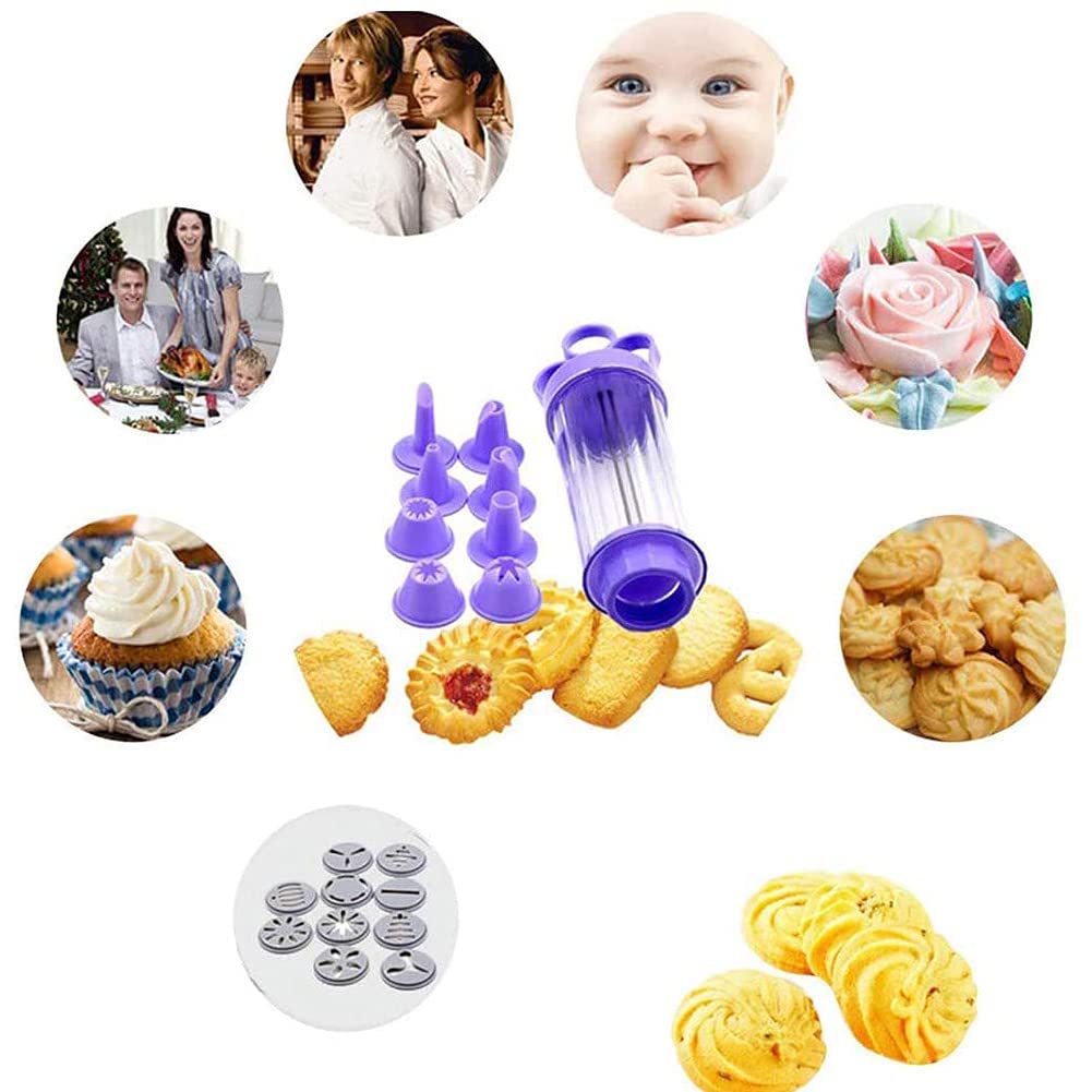 Cookie Gun Discs & Press - Classic Biscuit Maker Set with 10 Flower Discs & 8 Decorating Tips for DIY Baking | Perfect for Cake, Cookie & Pastry Decoration at Home