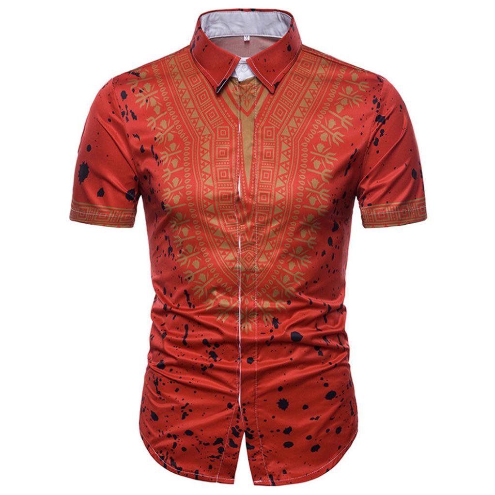 Vintage African Print Short Sleeve Button-Up Shirt for Men - Casual Summer T-Shirt with Unique Tribal Patterns | Perfect for Beach Vacations, Music Festivals & Cultural Events