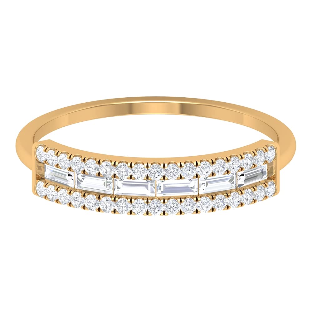 Rosec Jewels 0.75 CT Diamond Bar Ring for Women - 14K Solid Gold April Birthstone Ring with Round & Baguette Cut Natural Diamonds | Elegant Jewelry Gift for Anniversary, Birthday & Special Occasions