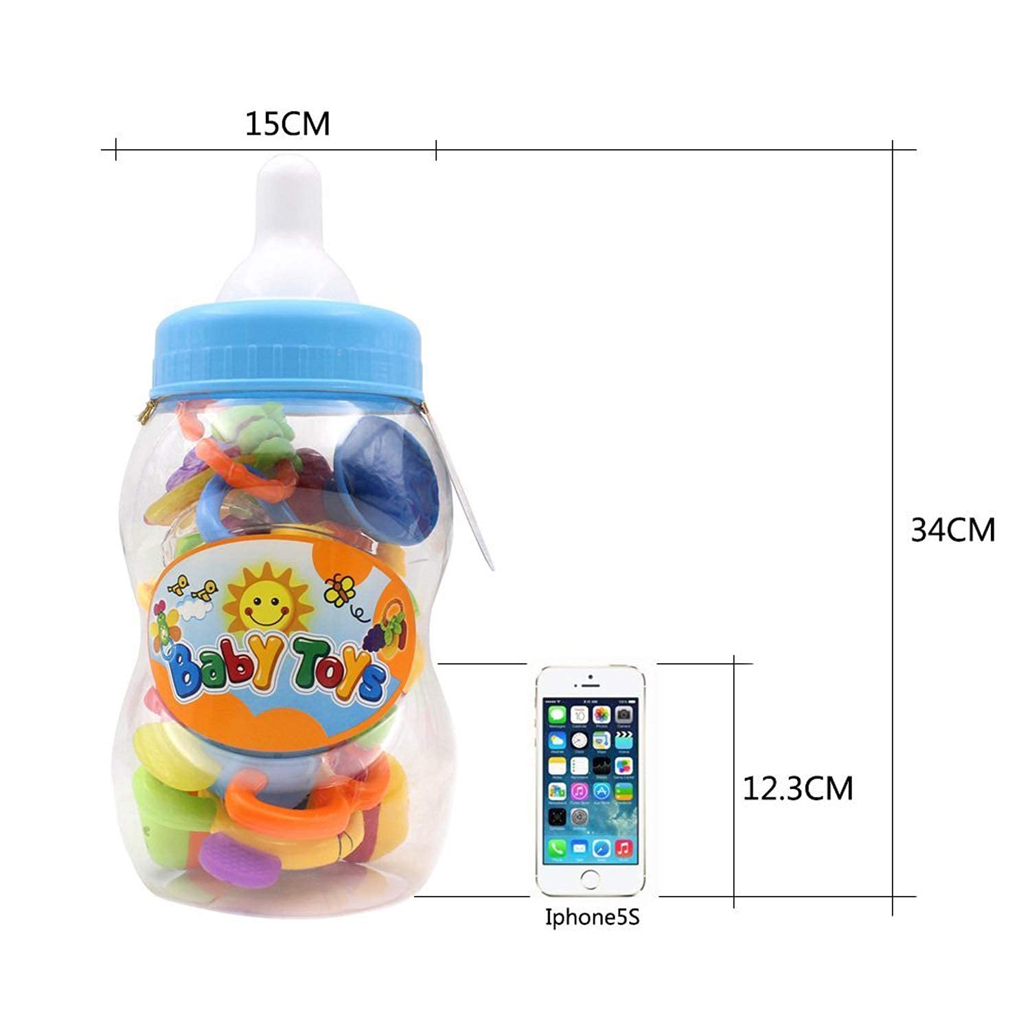 WISHTIME Baby Rattles & Teethers - 11pcs Infant Toys for 0-12 Months | Hand Development & Giant Bottle for Girls & Boys | Perfect Newborn Gifts & Playtime