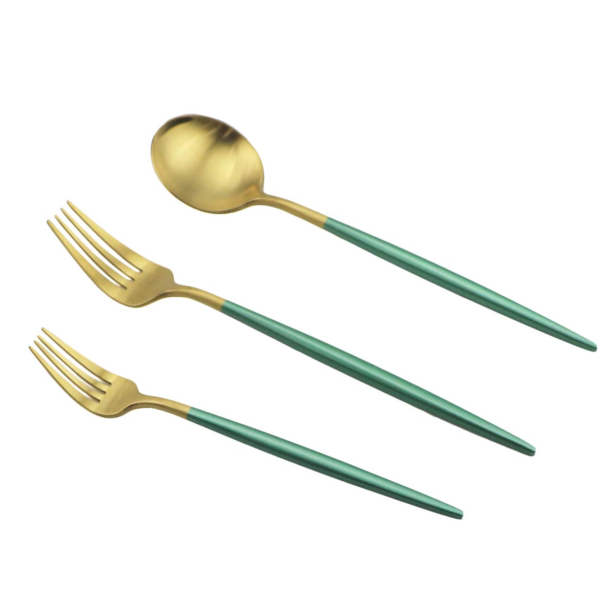 Premium 5-Piece Matte Green & Gold Flatware Set - 18/10 Stainless Steel Heavy Weight Forged Cutlery (Forks, Spoons, Knives) - Elegant Dining Utensils for Everyday Meals & Dinner Parties