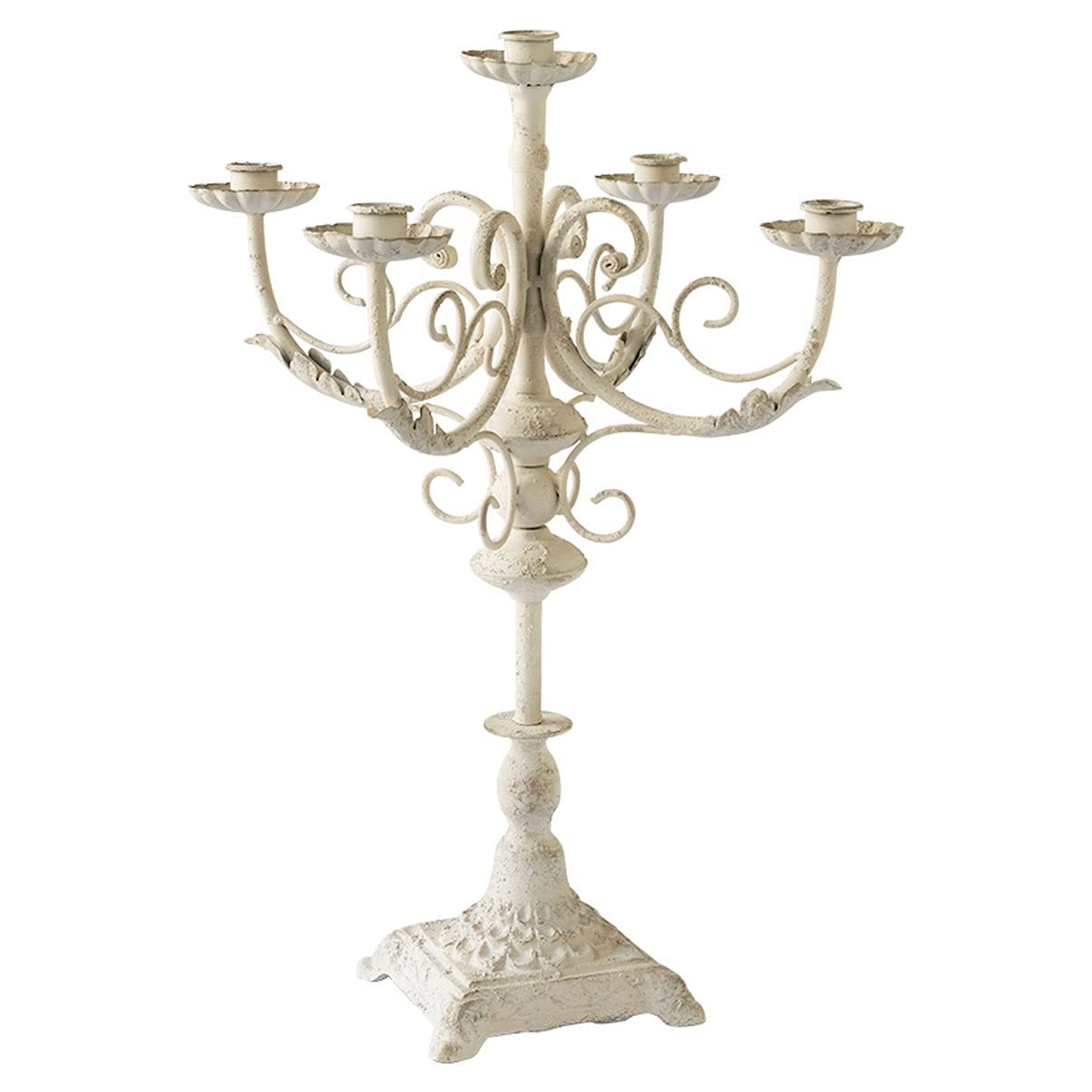 Romantic Wrought Iron Five-Headed Candlestick Holder - Classic White Candle Stand for Wedding, Restaurant & Dining Table Decor - Elegant Centerpiece for Romantic Dinners, Church Ceremonies & Special Events