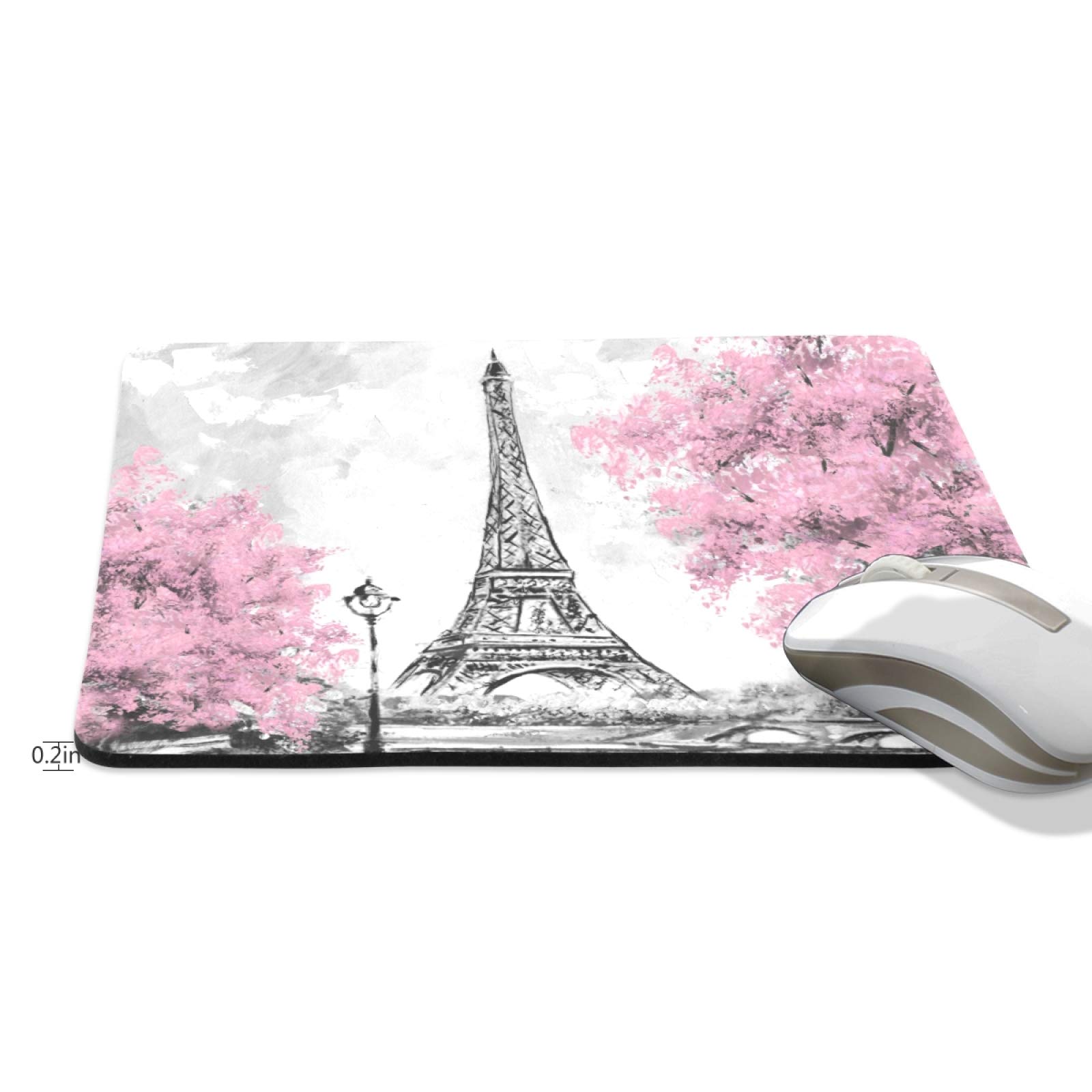 Eiffel Tower Gaming Mouse Pad - Non-Slip Rubber Base, Black White & Pink Design for PC, Laptop, Office - 9.84 x 7.48 Inch Computer Mousepad for Kids, Men & Women - Perfect for Gaming, Work & Home Office Use