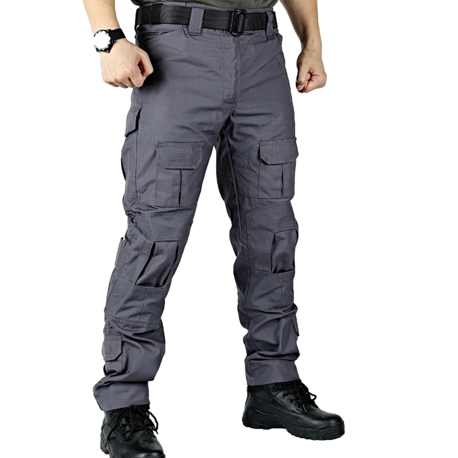 Men's Tactical Cargo Pants - Camo Ripstop Outdoor Hiking & Work Pants with Multiple Pockets (No Belt/Kneepad) - Perfect for Camping, Hunting & Construction Work