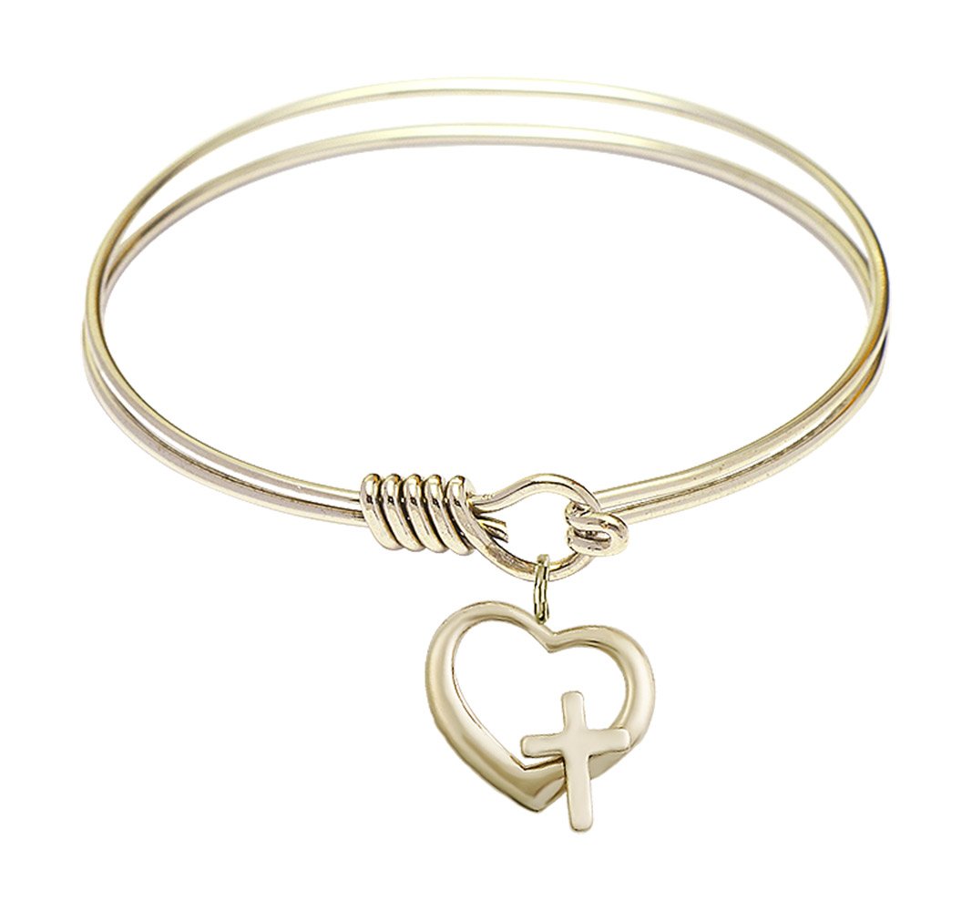 F A Dumont 6.25 Inch Round Eye Hook Bangle Bracelet with Heart & Cross Charm - Elegant Jewelry for Women, Perfect for Gifts, Parties & Everyday Wear