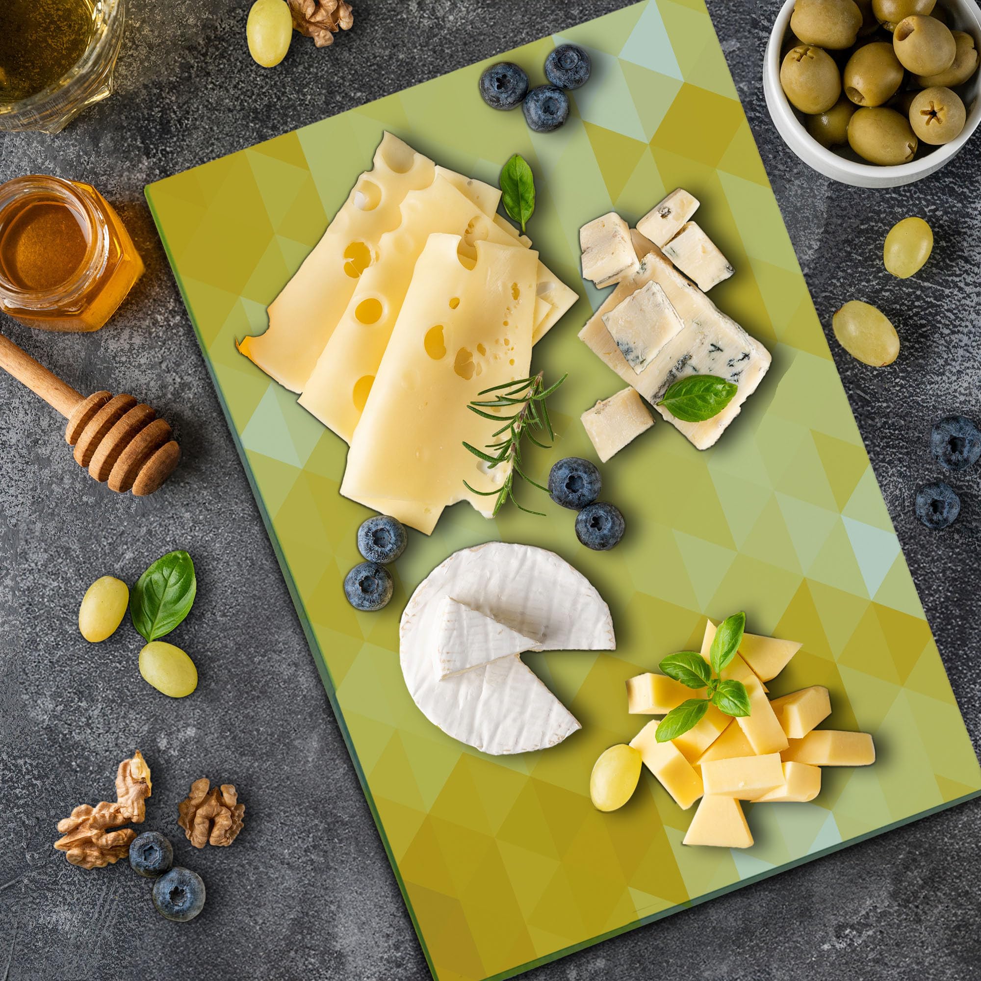 Ambesonne Yellow Glass Cutting Board - Modern Geometric Design for Kitchen & Serving