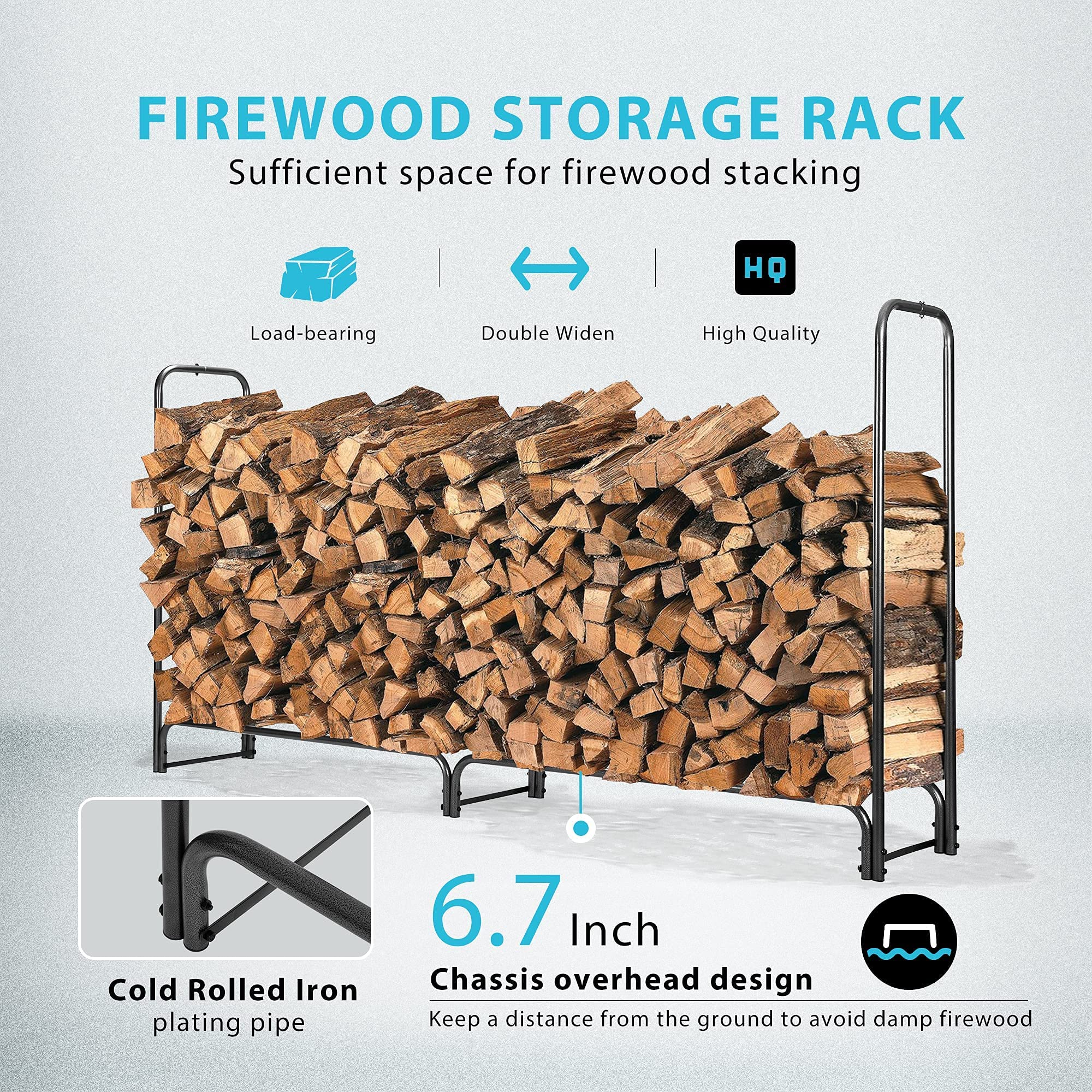 VIVOHOME 17 Inch Heavy Duty Firewood Rack - Indoor/Outdoor Log Storage Holder with 8ft Capacity - Perfect for Fireplace, Patio, and Camping Wood Storage