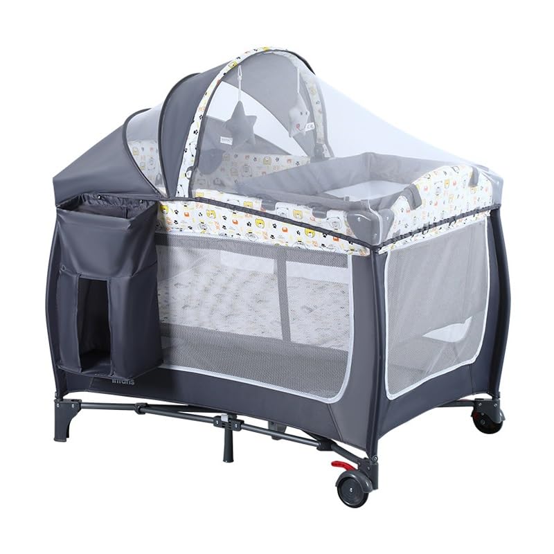 Portable Baby Playpen for Toddlers 1-3 Years - Foldable Travel Crib with Changing Station, Storage Basket & Detachable Canopy with Soft Toys - Safe Play Yard for Infants & Kids - Perfect for Home, Travel & Daycare Use
