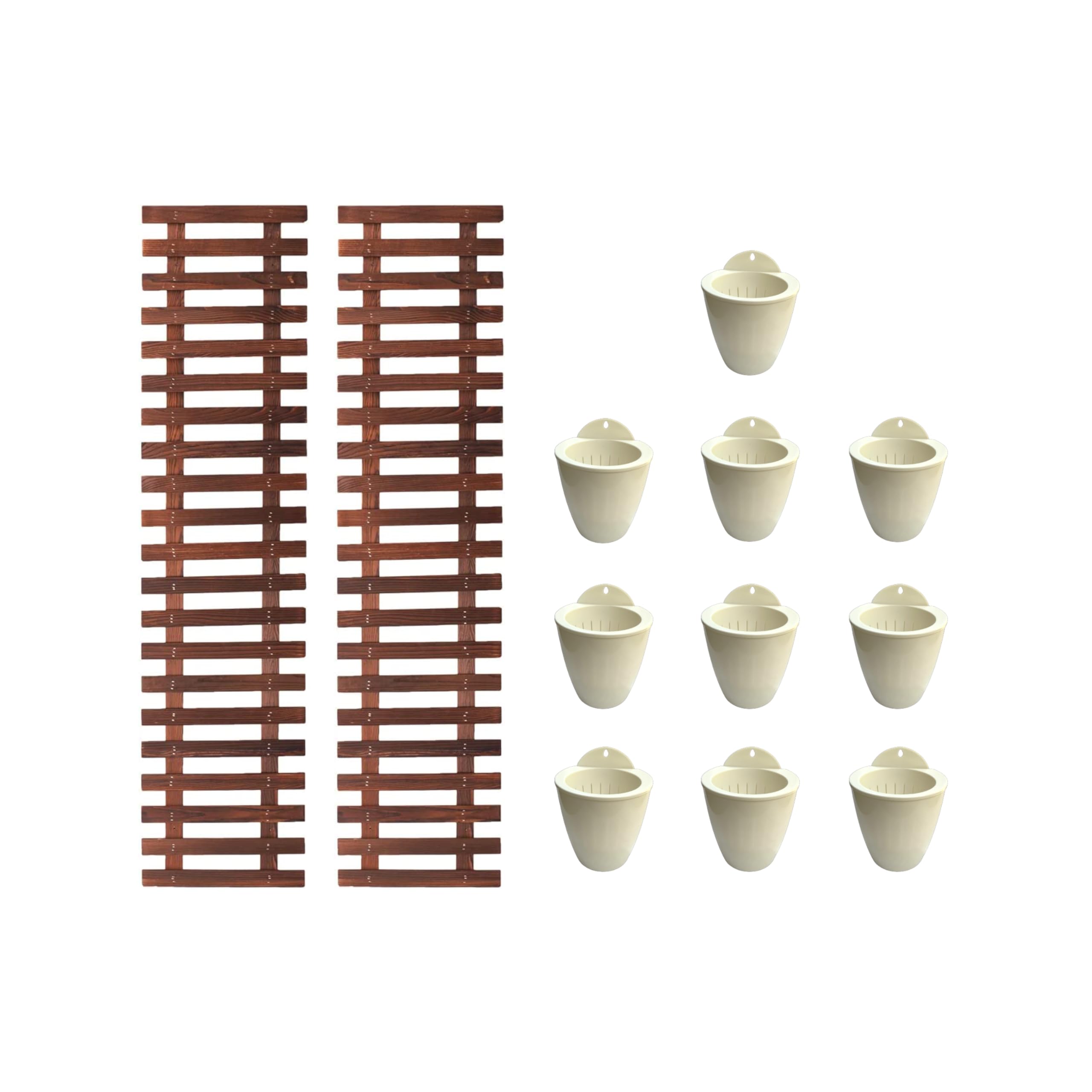 5 Inch Self Watering Plant Pots with 2 Wooden Wall Mount Holders - Indoor Vertical Garden Kit for Herbs, Succulents & Small Plants | Perfect for Kitchen, Balcony & Small Space Gardening