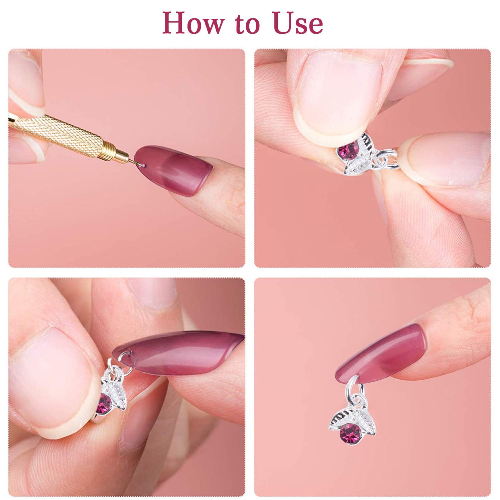 24PCS Rhinestone Nail Art Charms Set with Piercing Tool - DIY Nail Decorations for Acrylic Gels & Tips - Hand Drill for Nail Piercing - Perfect for Salon, Home Manicure & Nail Art Design