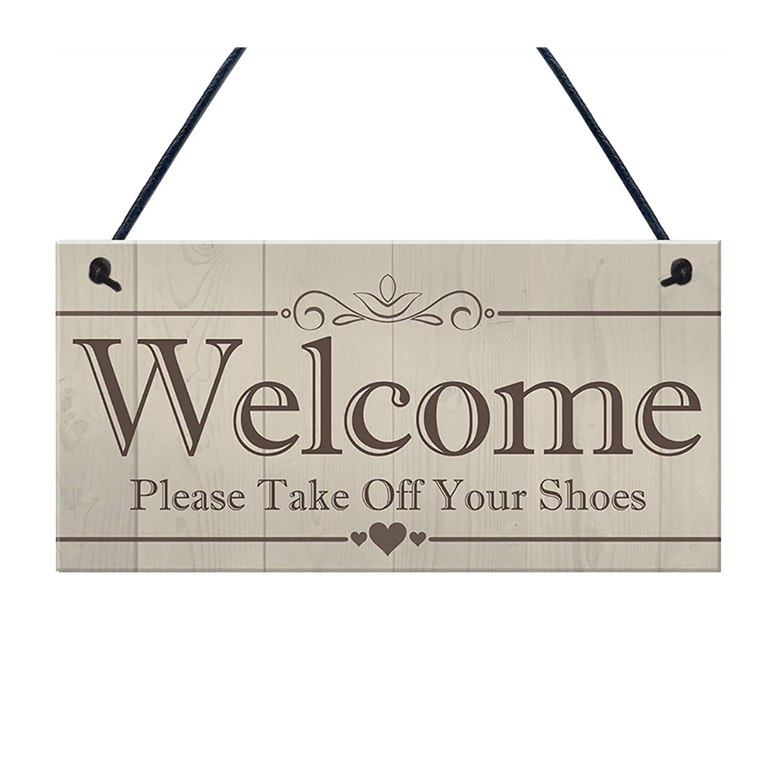Vintage Wooden Welcome Sign - Handcrafted Porch Decor with 'Take Off Shoes' Message (20x10x0.5cm) - Perfect for Farmhouse Entryway, Front Door Decor & Housewarming Gifts