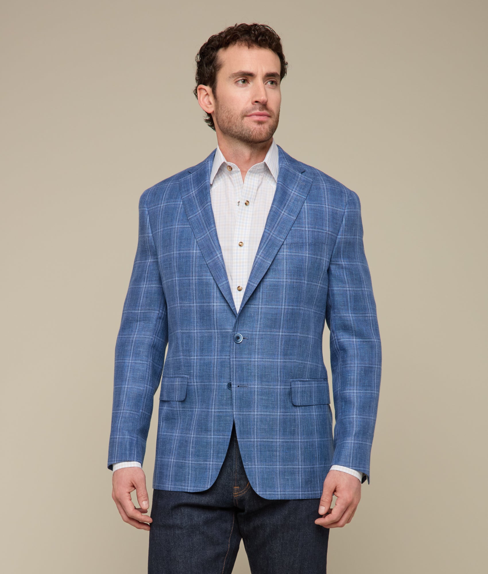 Lucchese Men's Navy Windowpane Sport Coat - Premium Wool Blazer for Business & Casual Wear | Perfect for Office, Weddings & Special Occasions
