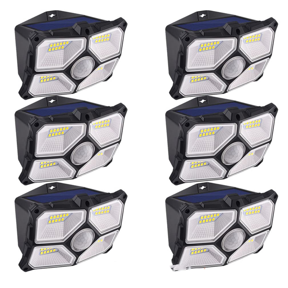 RXF 40 LED Solar Lights Outdoor, 4-Sided PIR Motion Sensor Solar Street Lamp with Sunlight Control - Waterproof Solar Powered Wall Light for Yard, Garden, Pathway (6 Pack) - Perfect for Home Security & Landscape Lighting
