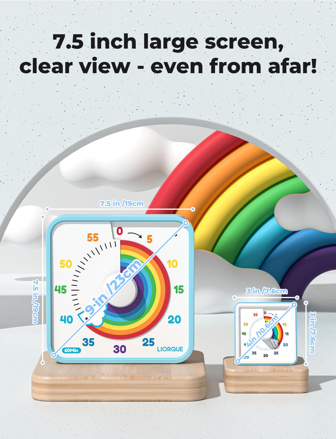 LIORQUE 60 Minute Visual Timer for Kids & Adults - Silent 7.5