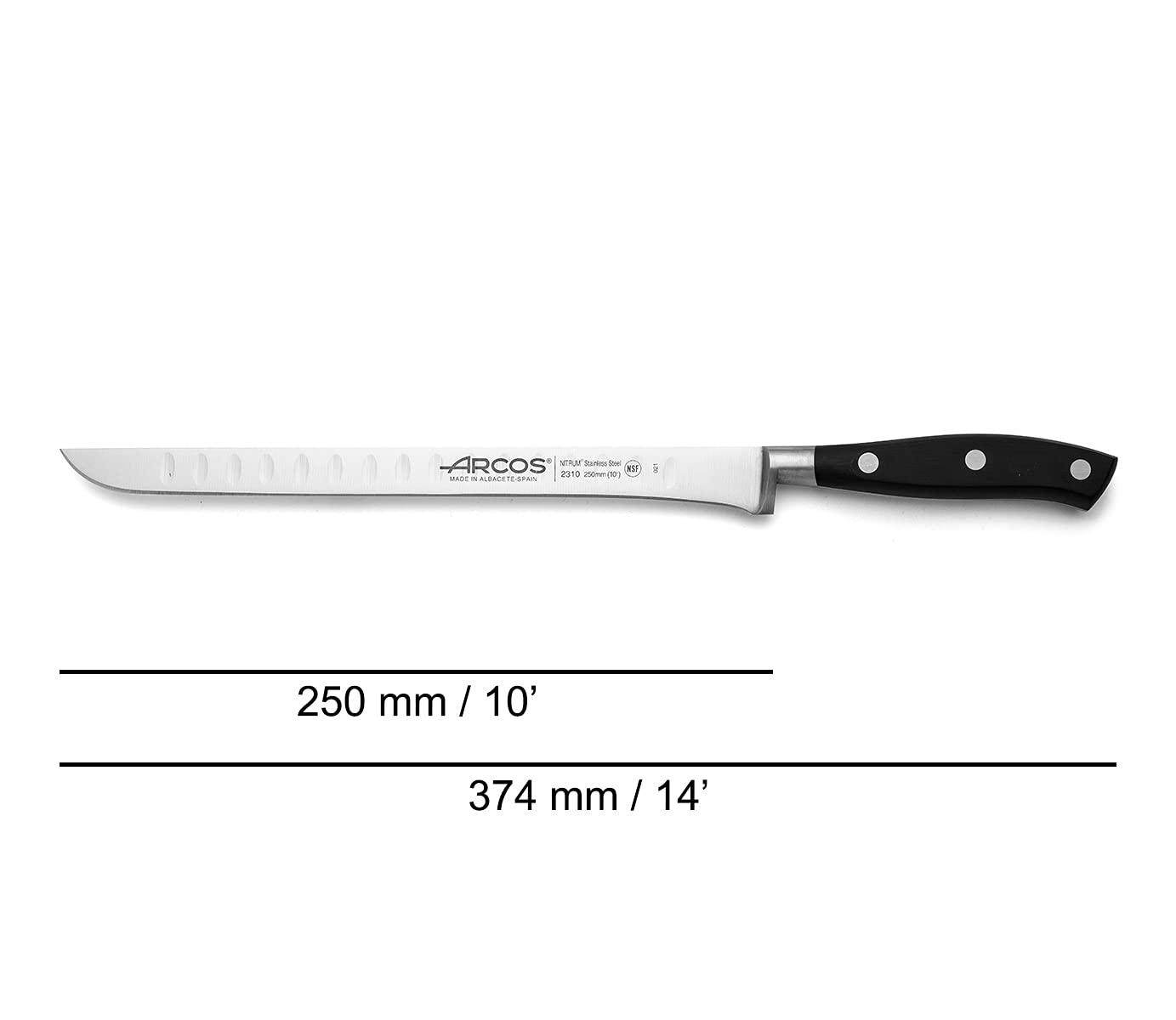 Arcos Nitrum 3-Piece Stainless Steel Slicing Knife Set with POM Handle - Professional Chef Knives for Meat, Vegetables & Fruits - Riviera Series Black Kitchen Cutlery - Perfect for Home Cooking & Restaurant Use