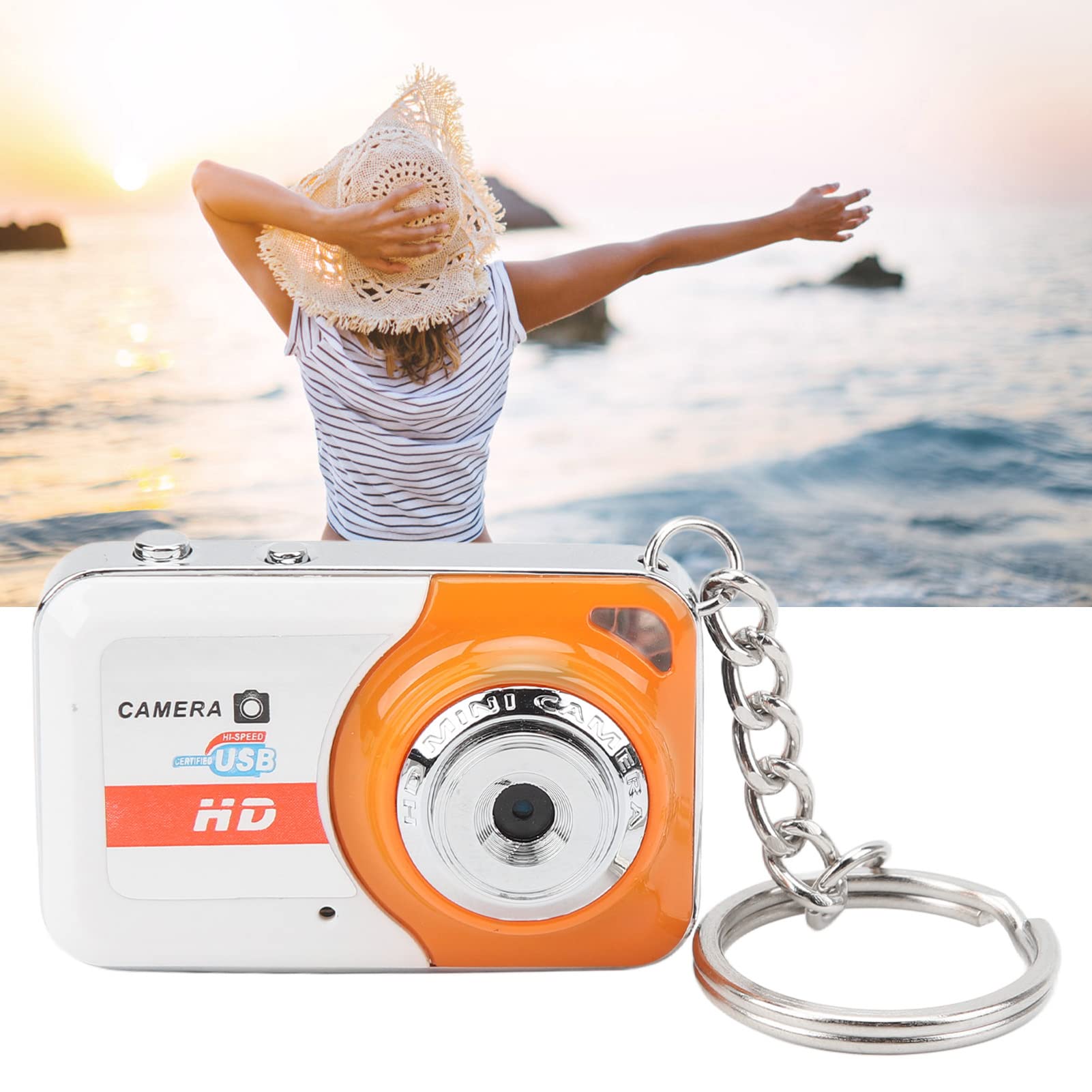 NOENNULL Ultra Mini Digital Camera - 1080P HD Portable Keychain Camera for Kids, Travel & Vlogging - Compact DV Camcorder with Lanyard (Orange) - Perfect for Parties, Outdoor Adventures & Everyday Use