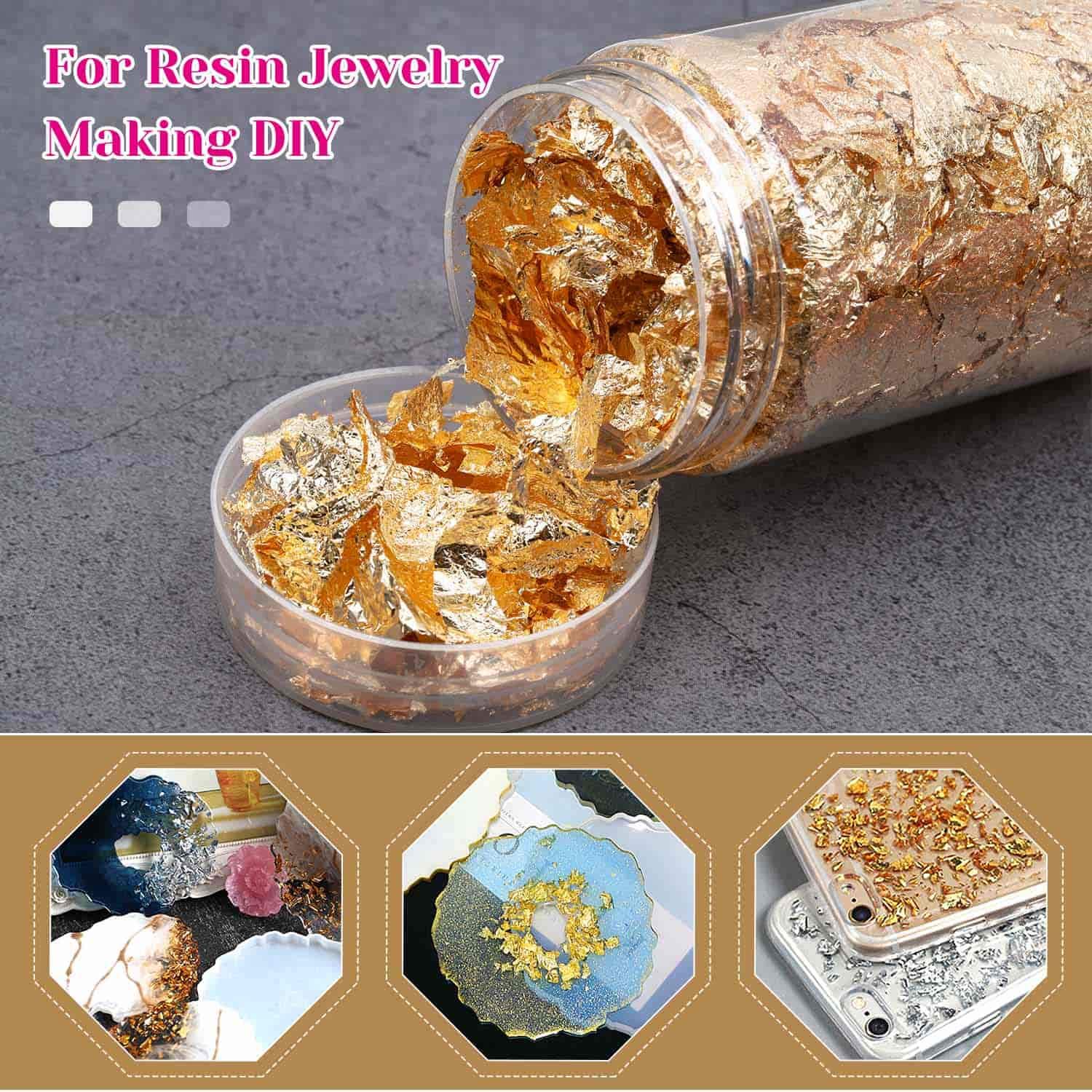 Paxcoo 15 Grams Gold Foil Flakes for Resin Art, Nail Art, Jewelry Making - Imitation Gold Leaf for DIY Crafts, Epoxy Resin Projects, and Decorative Designs