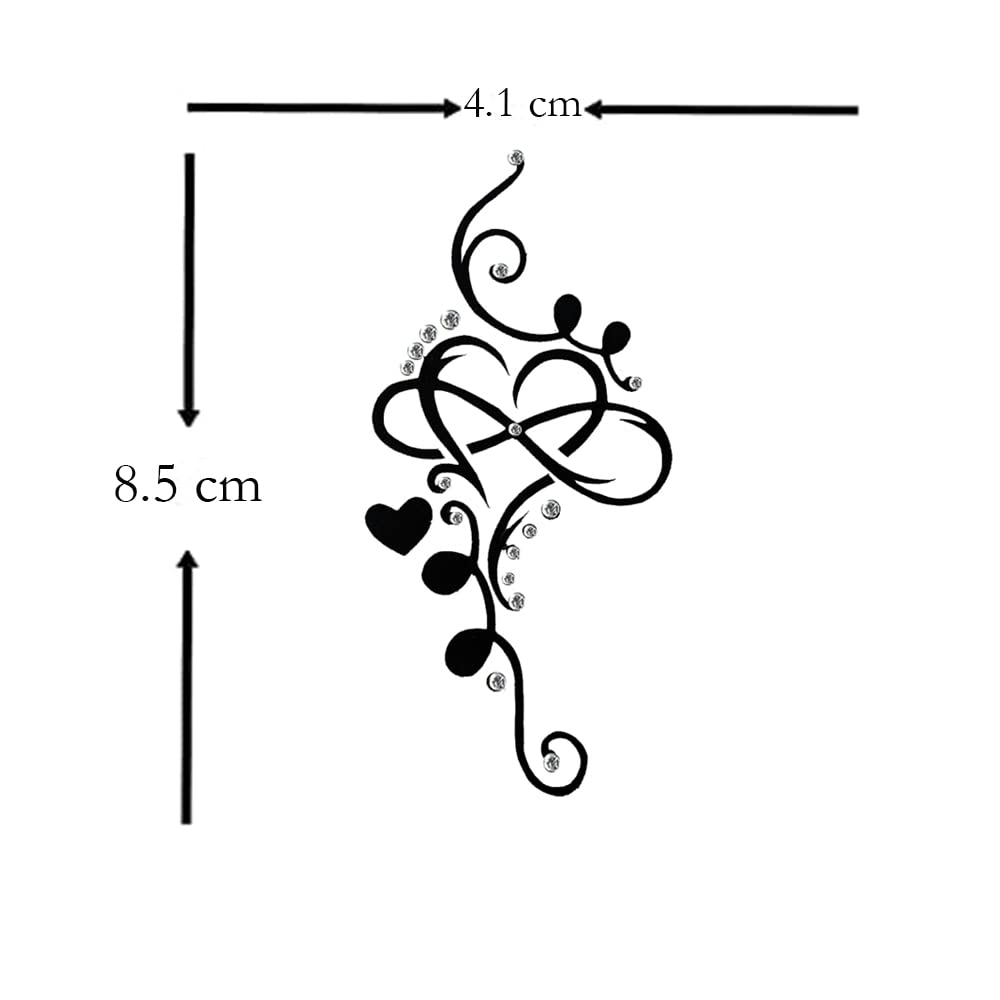 Comet Busters Cute Temporary Body Tattoo Heart Sticker with Silver Stones - Waterproof Fake Tattoos for Women, Girls, Teens - Perfect for Parties, Festivals, Beach & Summer Fun (BT093)
