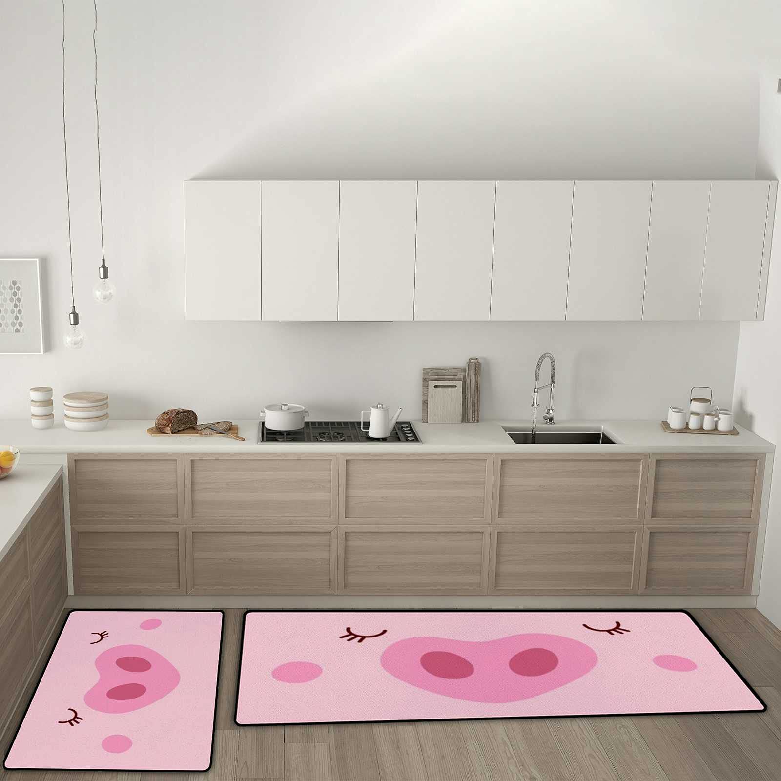 Non-Slip Anti-Fatigue Kitchen Rugs Set of 2 - Cushioned Water Absorbent Comfort Foam Floor Mats (17.7x58 & 17.7x29 Inches) with Adorable Pig Face Design - Perfect for Kitchen, Laundry Room & Entryway