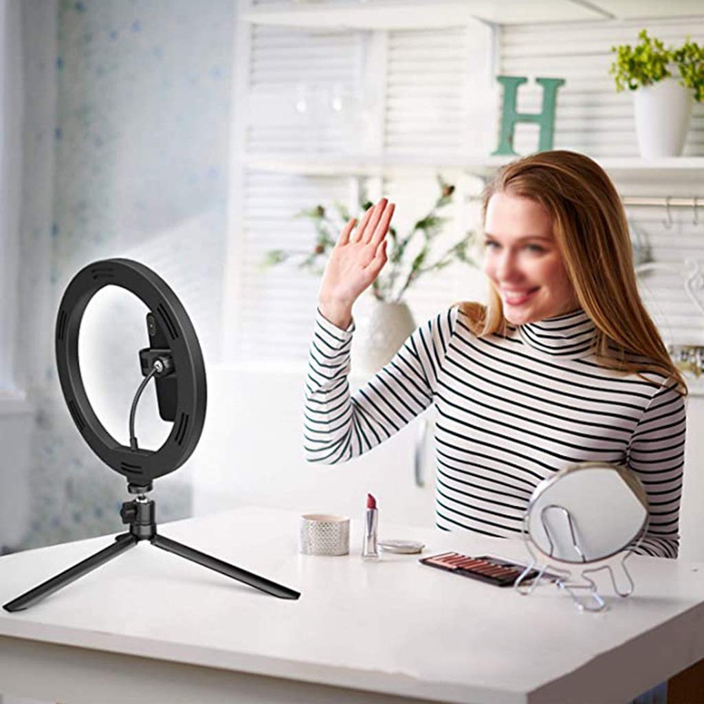 Dimmable LED Ring Light with Tripod Stand & Phone Holder - 3 Colors, 10 Brightness Levels, USB Powered for Video, Makeup, Live Streaming - Perfect for YouTube, TikTok, Zoom Calls & Home Studio Lighting