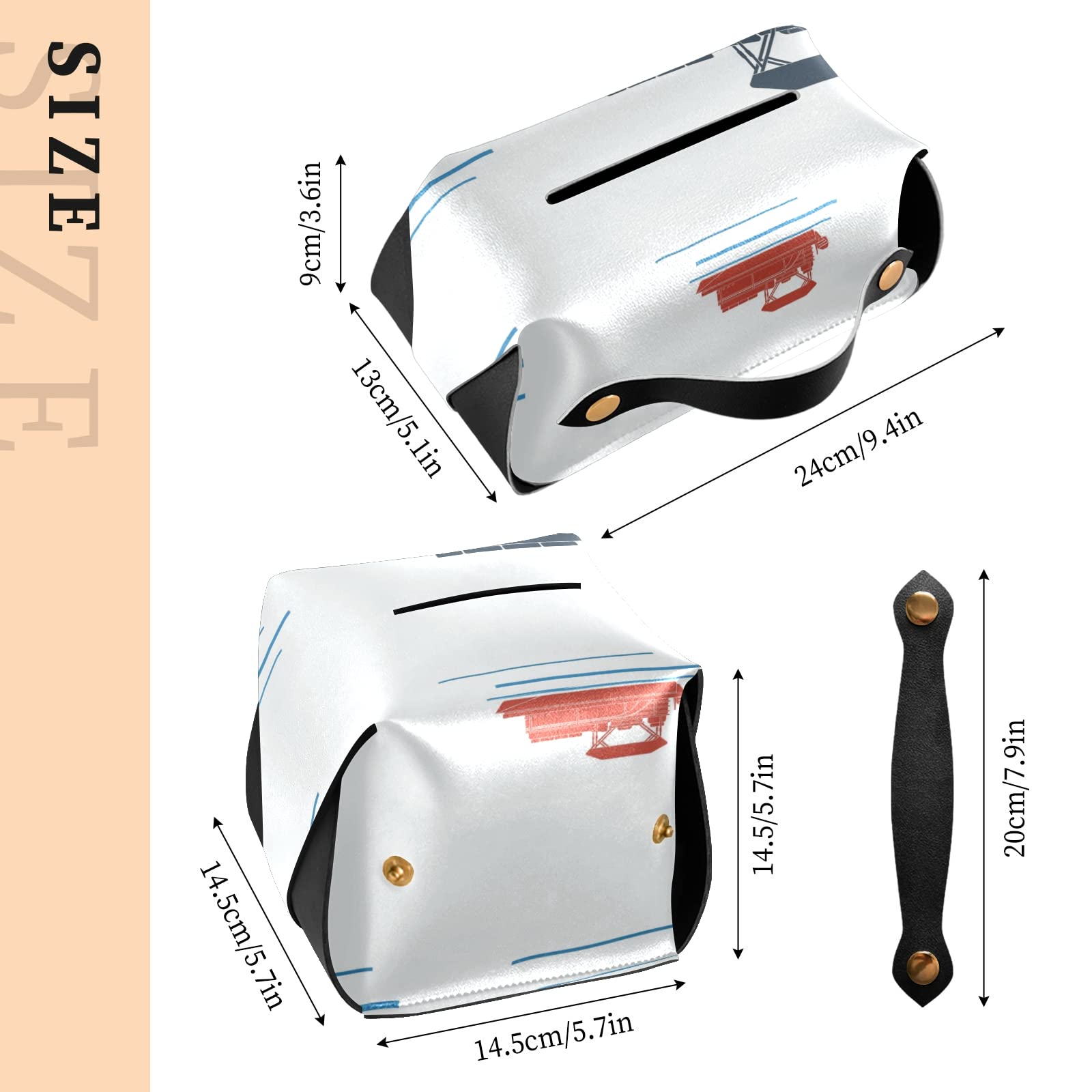 Editable Side View Flat Style Pontoon Boat Leather Tissue Box Cover - 5.7x5.7x5.7 Inch White Rectangle with Handle for Bathroom, Home, Nightstand, Vanity, Office Desk & Car - Perfect for Coastal Decor, Nautical Themed Rooms & Marine Enthusiasts